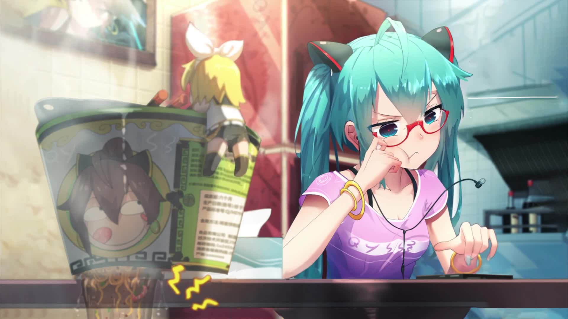 Anime Hatsune Miku Using Smartphone Live Wallpaper
