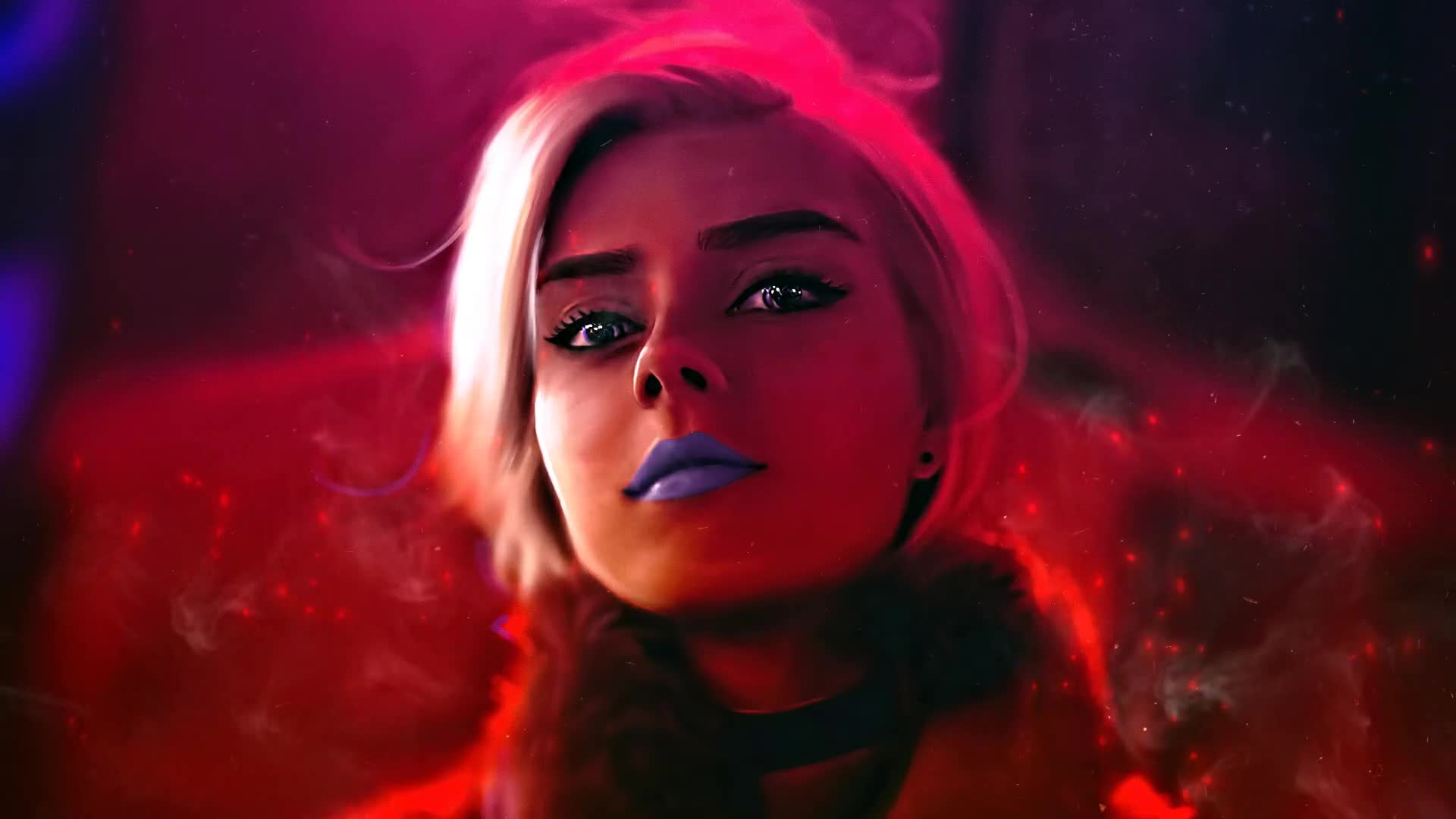 Cute Girl With Blue Lips Live Wallpaper