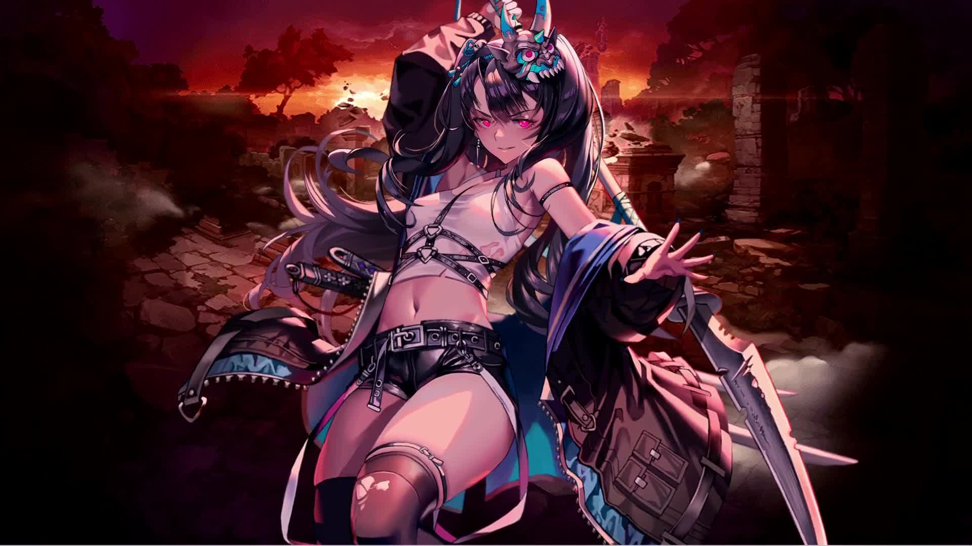 Game Destiny Child 命運之子 Black Hair Girl With Swords Live Wallpaper