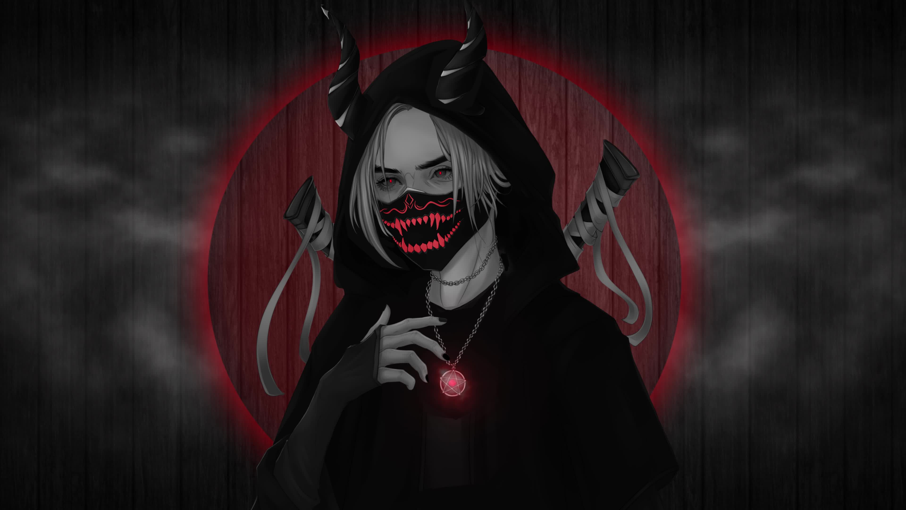 Red Mask Samurai Girl 4K 60fps Live Wallpaper