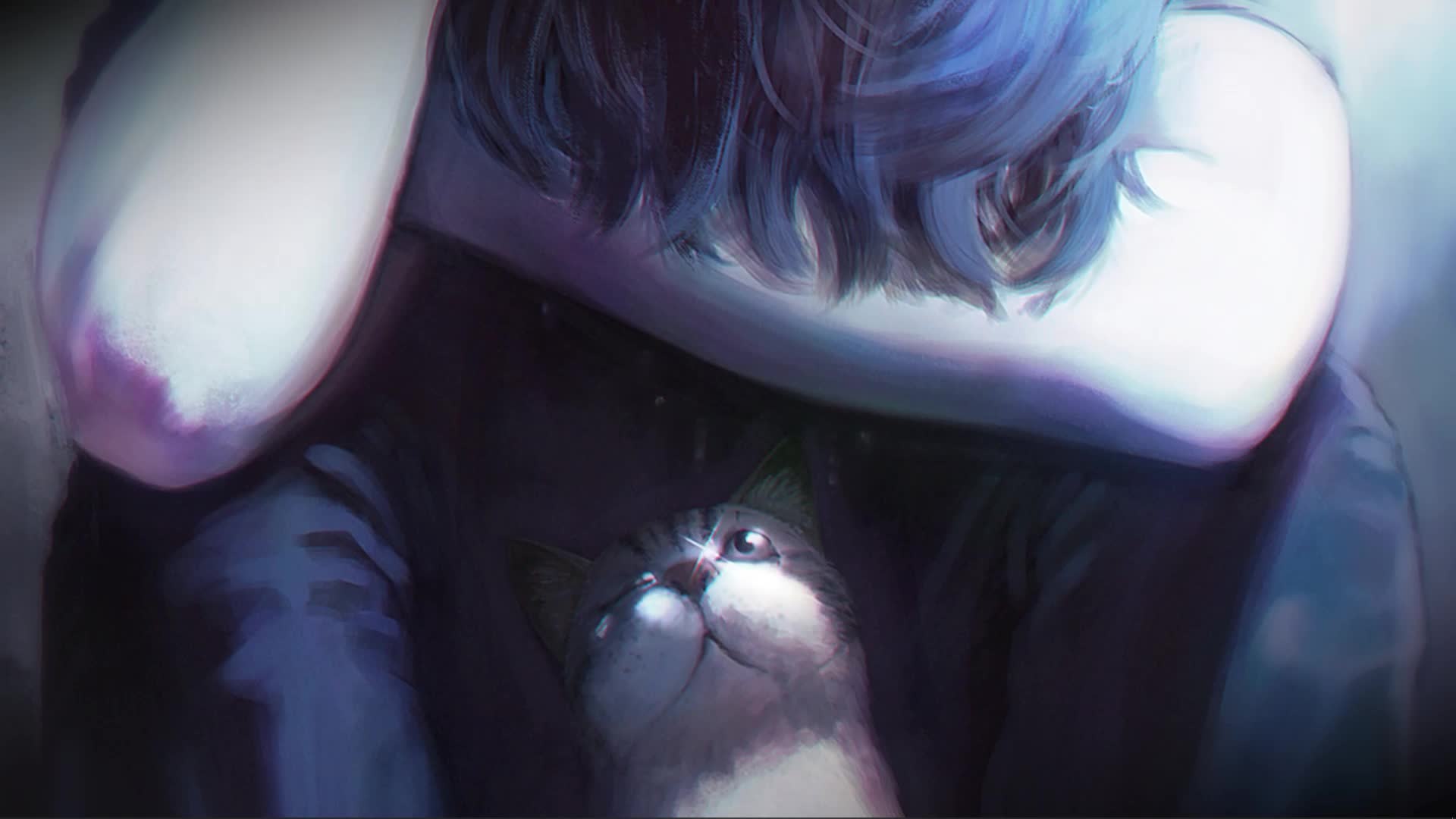 Crying Girl With Cute Cat Live Wallpaper