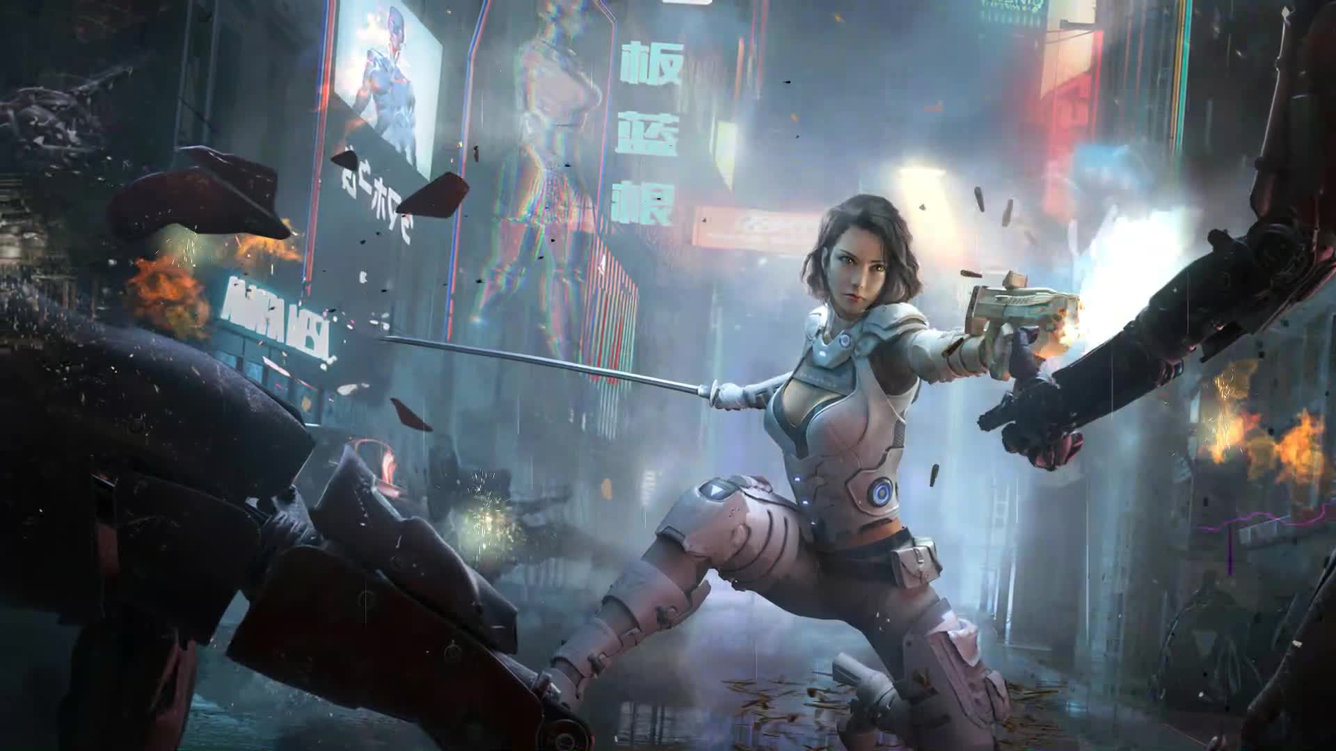 Cyberpunk Girl With Gun Live Wallpaper