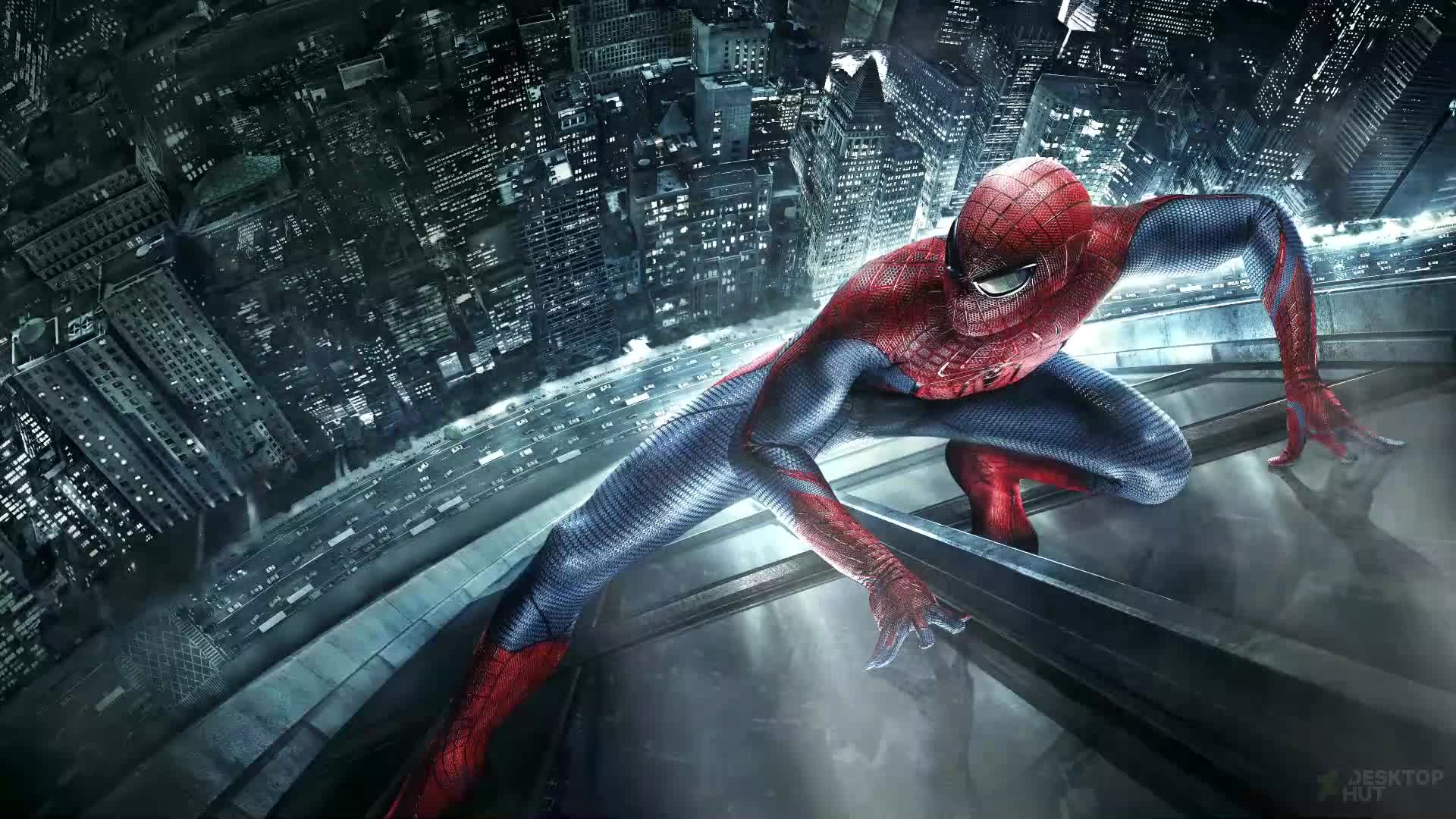 Spiderman on Building at Night Live Wallpaper