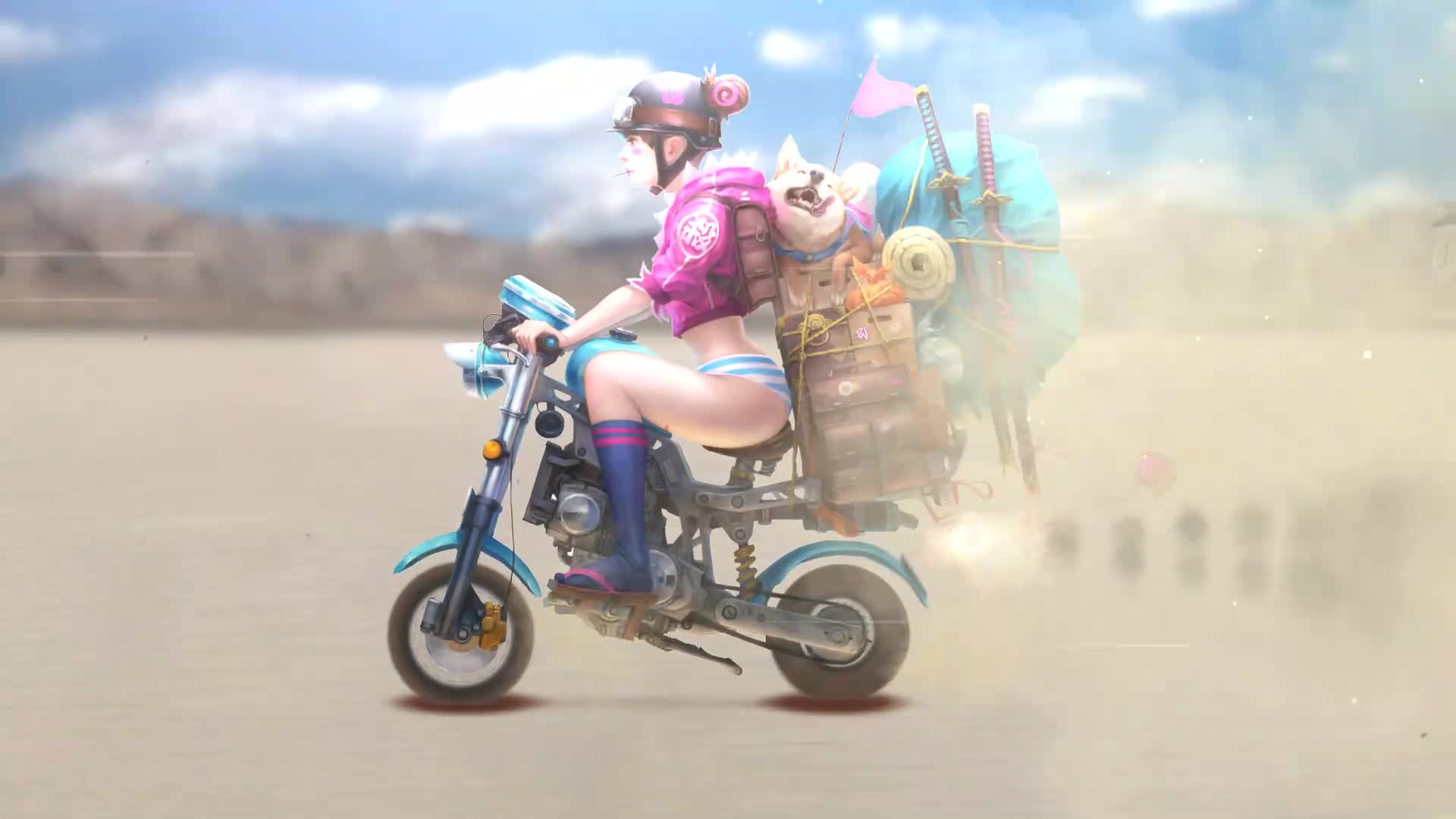 Motorcycle Girl With Dog Live Wallpaper
