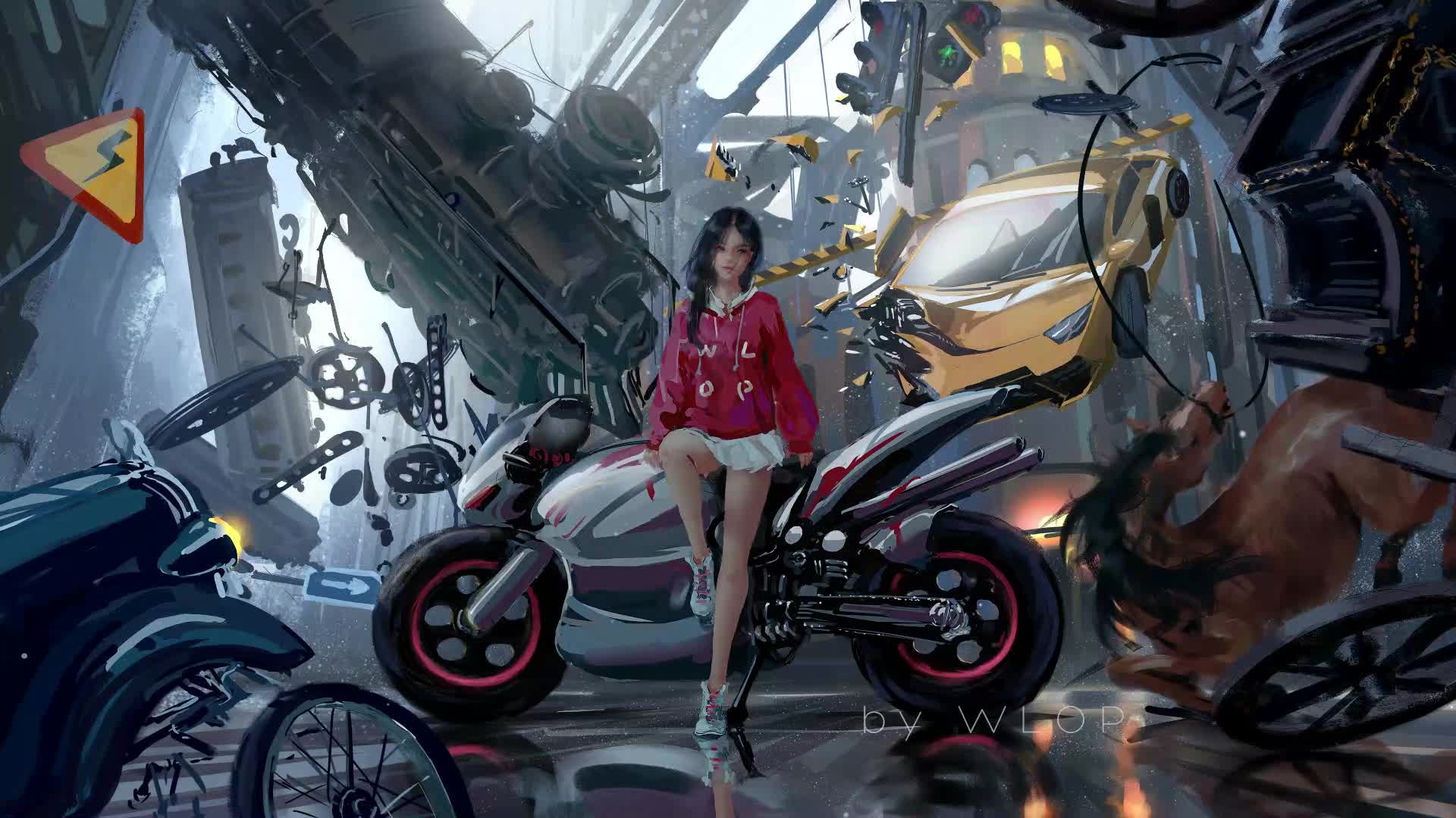 WLOP Motorcycle Girl Live Wallpaper