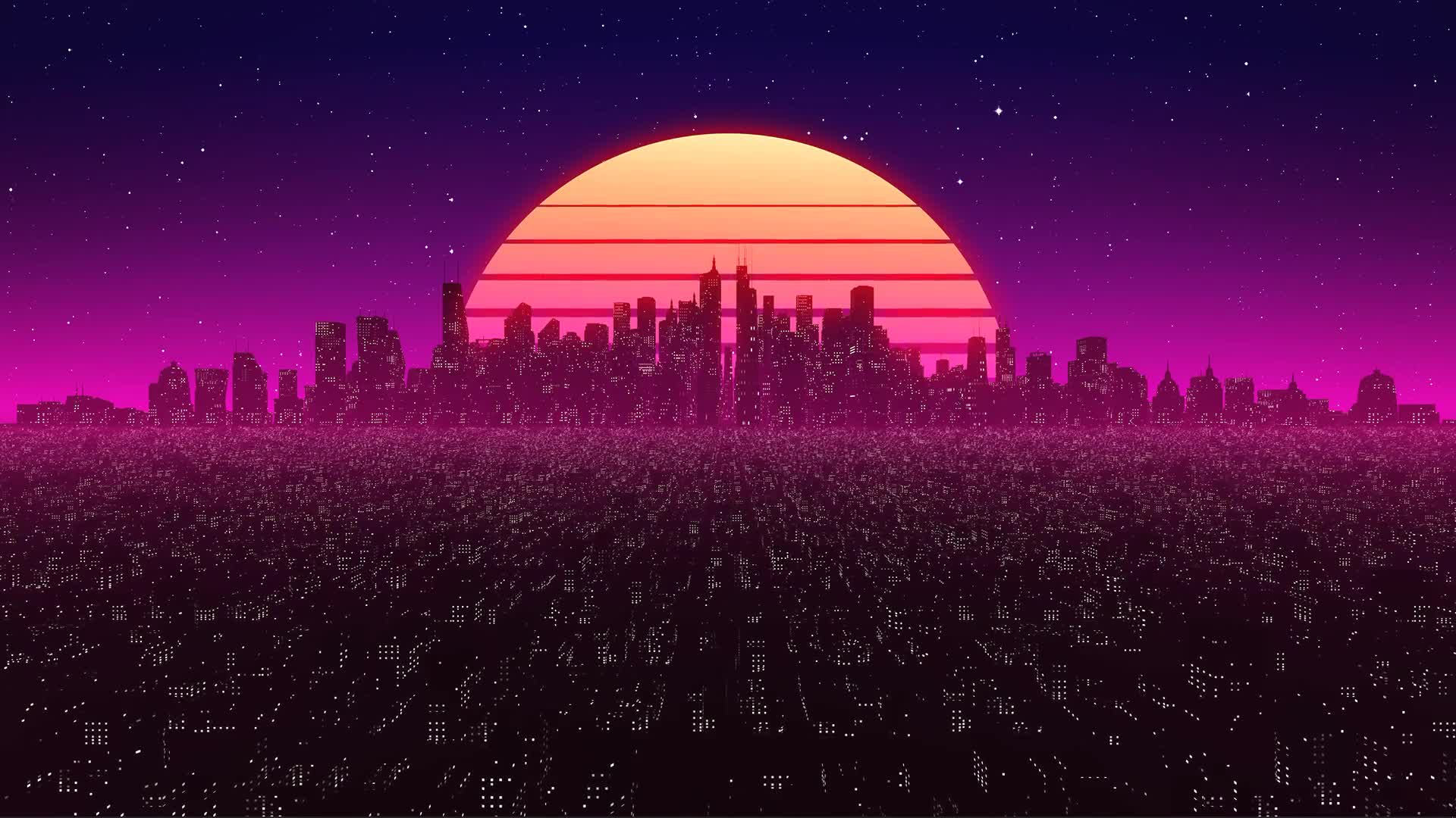 Loop Retro Synth City By Visualdon Live Wallpaper