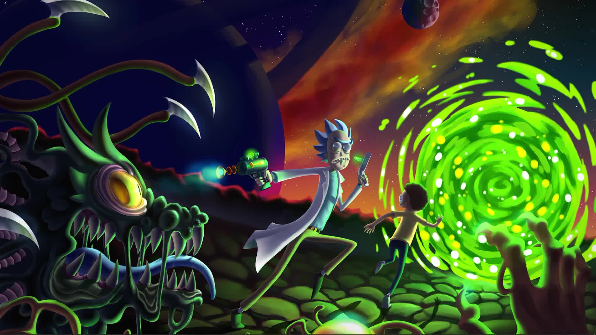 AdultSwim Rick and Morty Running From Monster Live Wallpaper