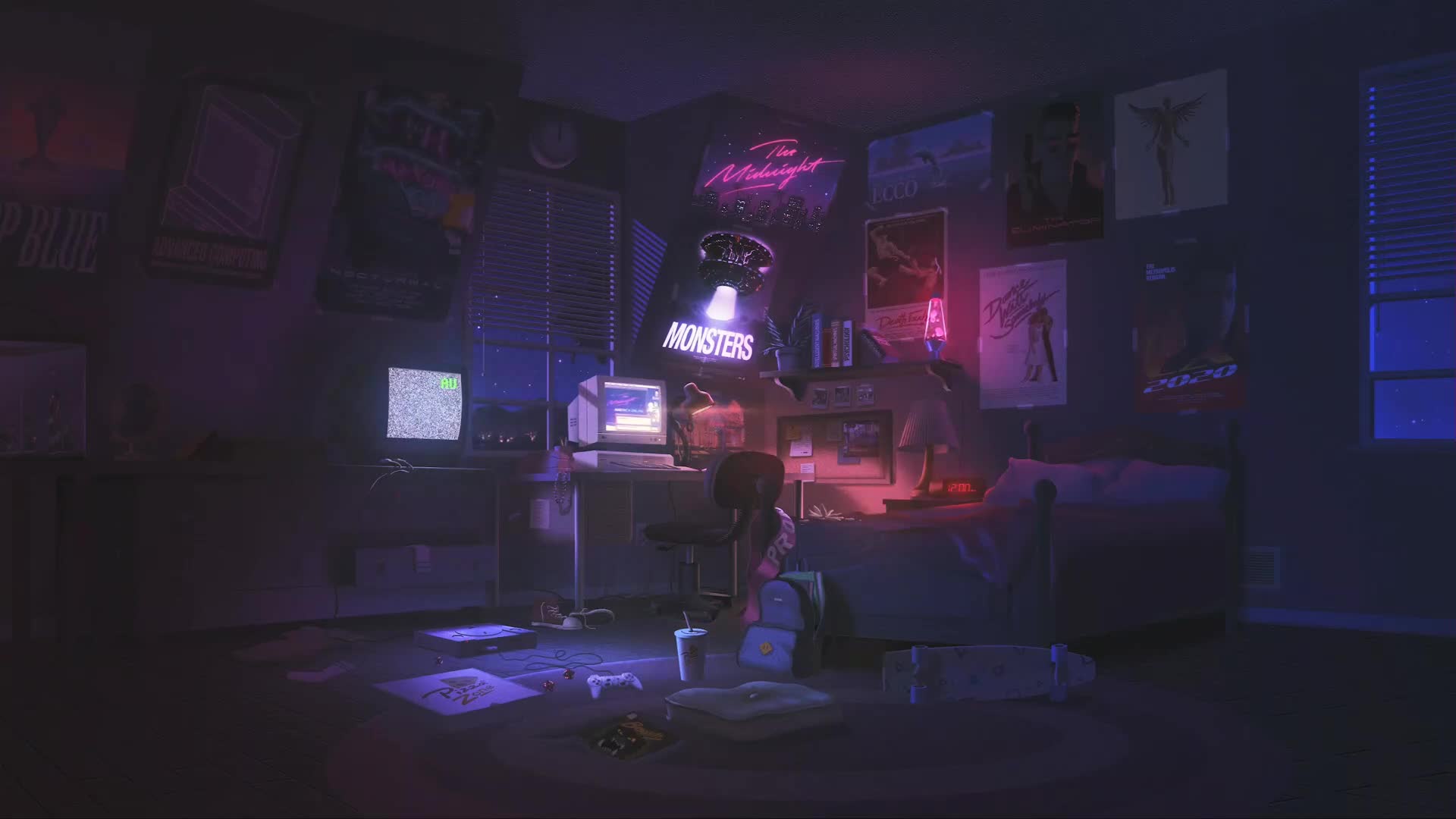 Retro Room Purple Live Wallpaper