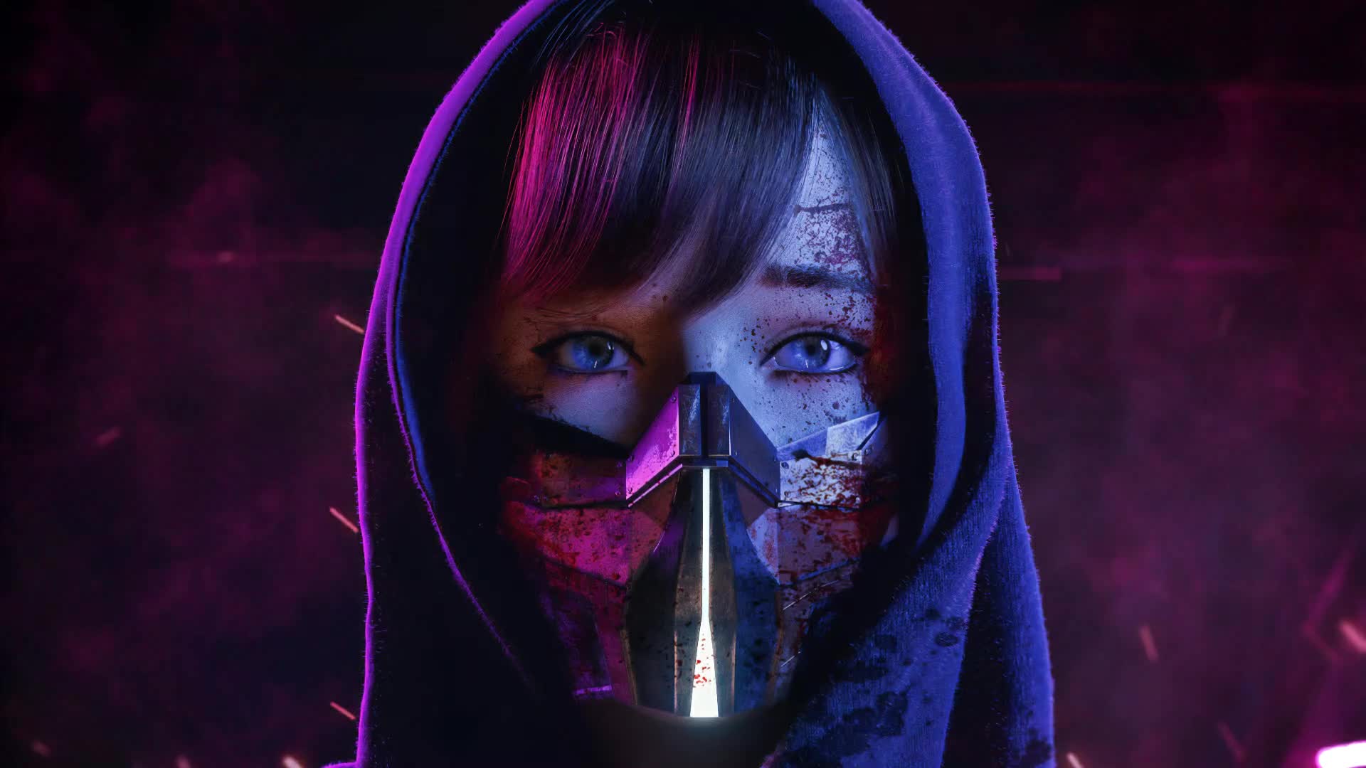 Girl With Blody Face and Meal Mask Live Wallpaper