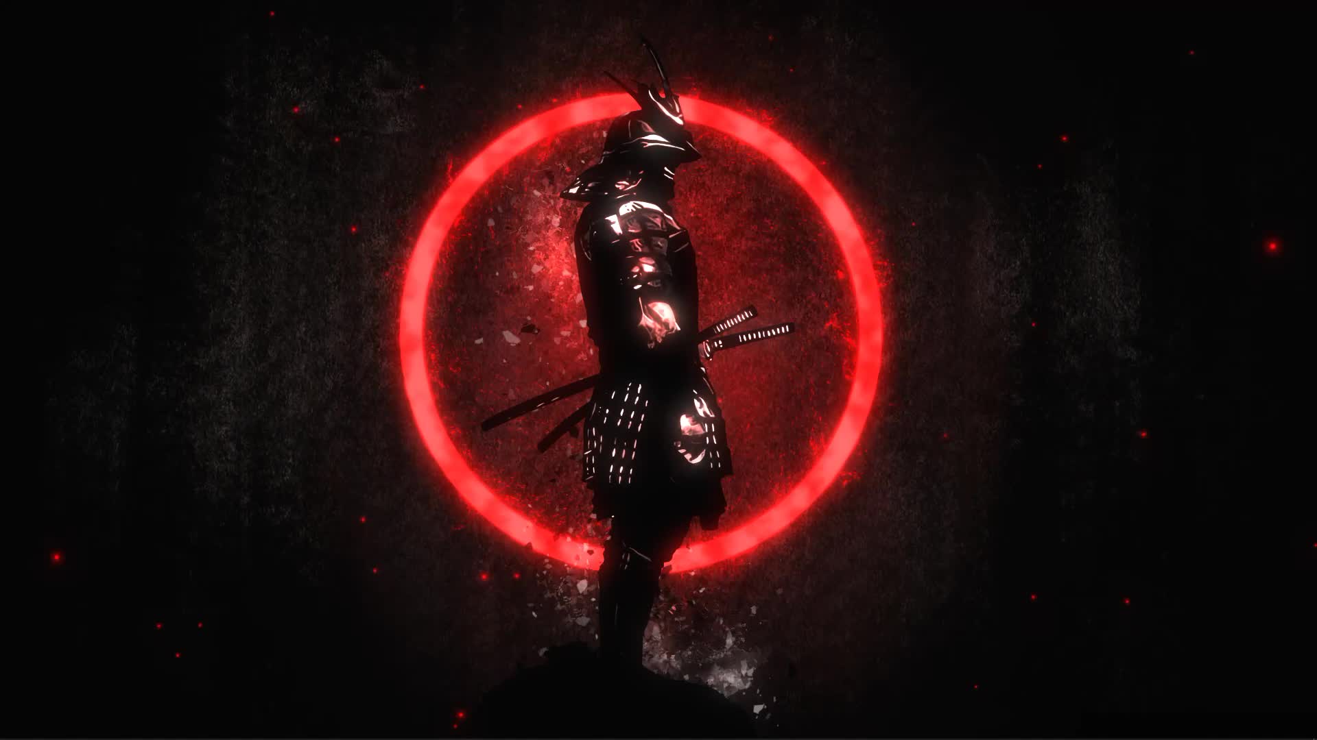 Neon Red Samurai in Circle Live Wallpaper