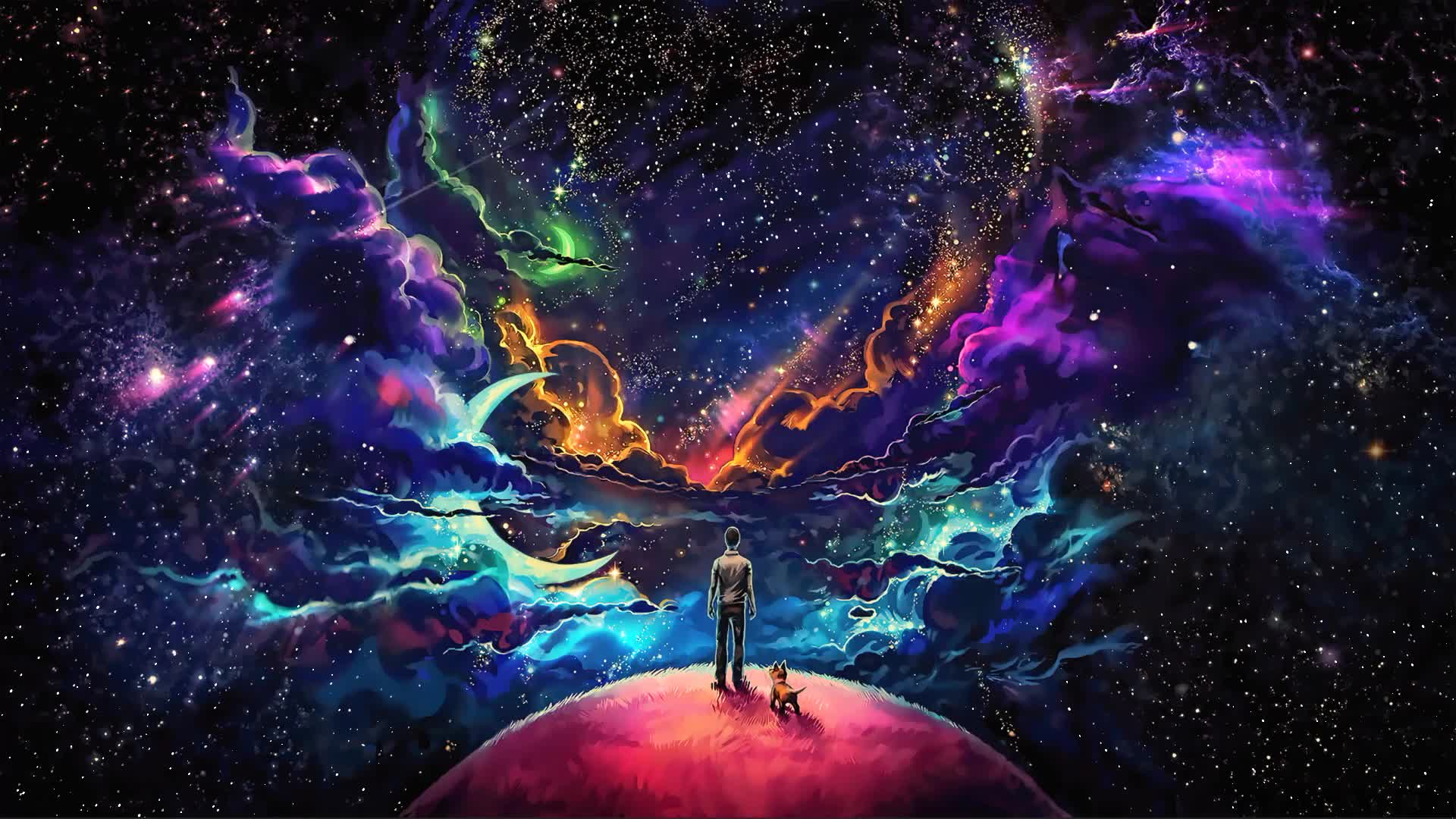 Cosmic Space Man With Dog Live Wallpaper