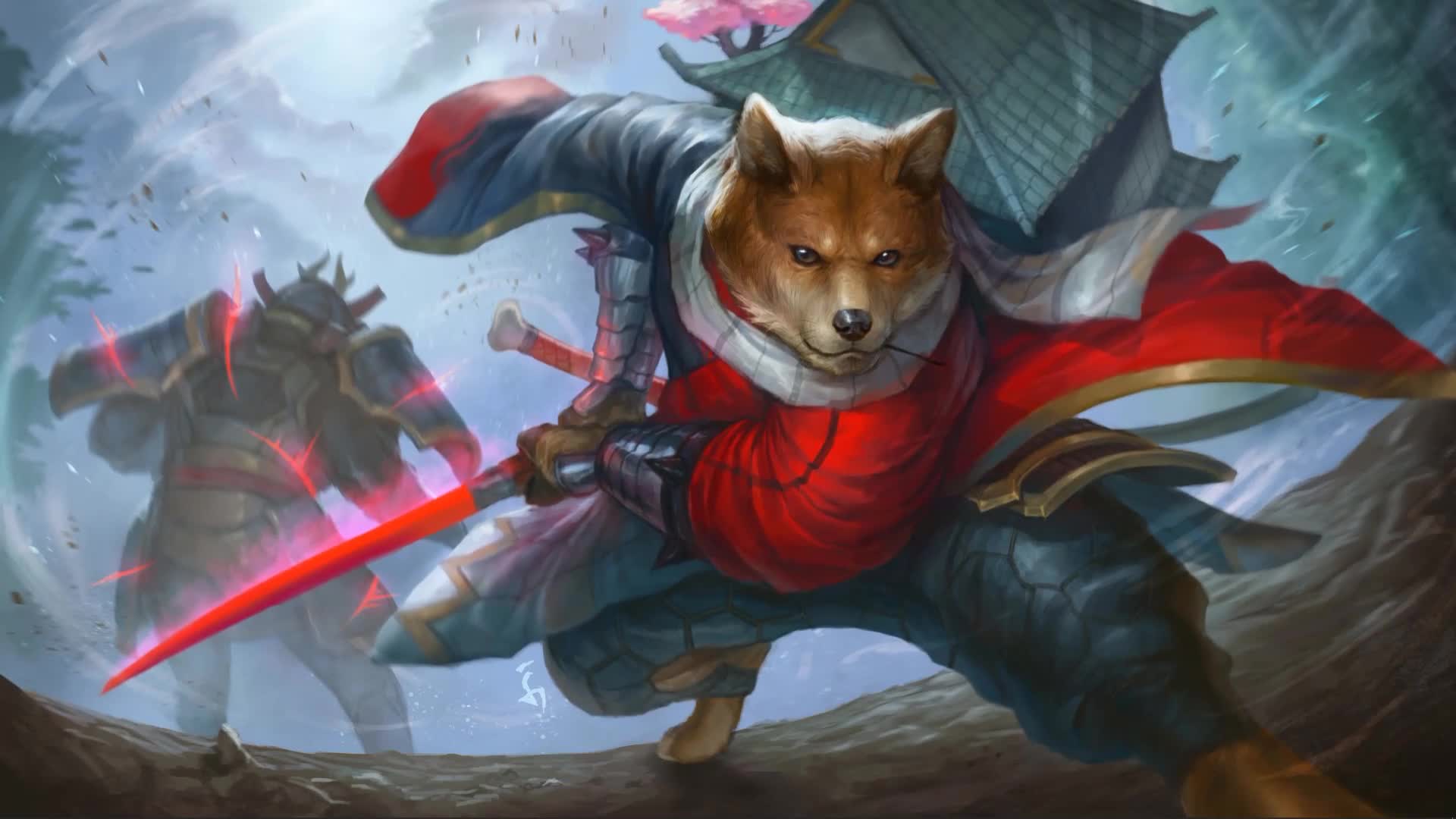 Samurai Doge With Red Sword Live Wallpaper