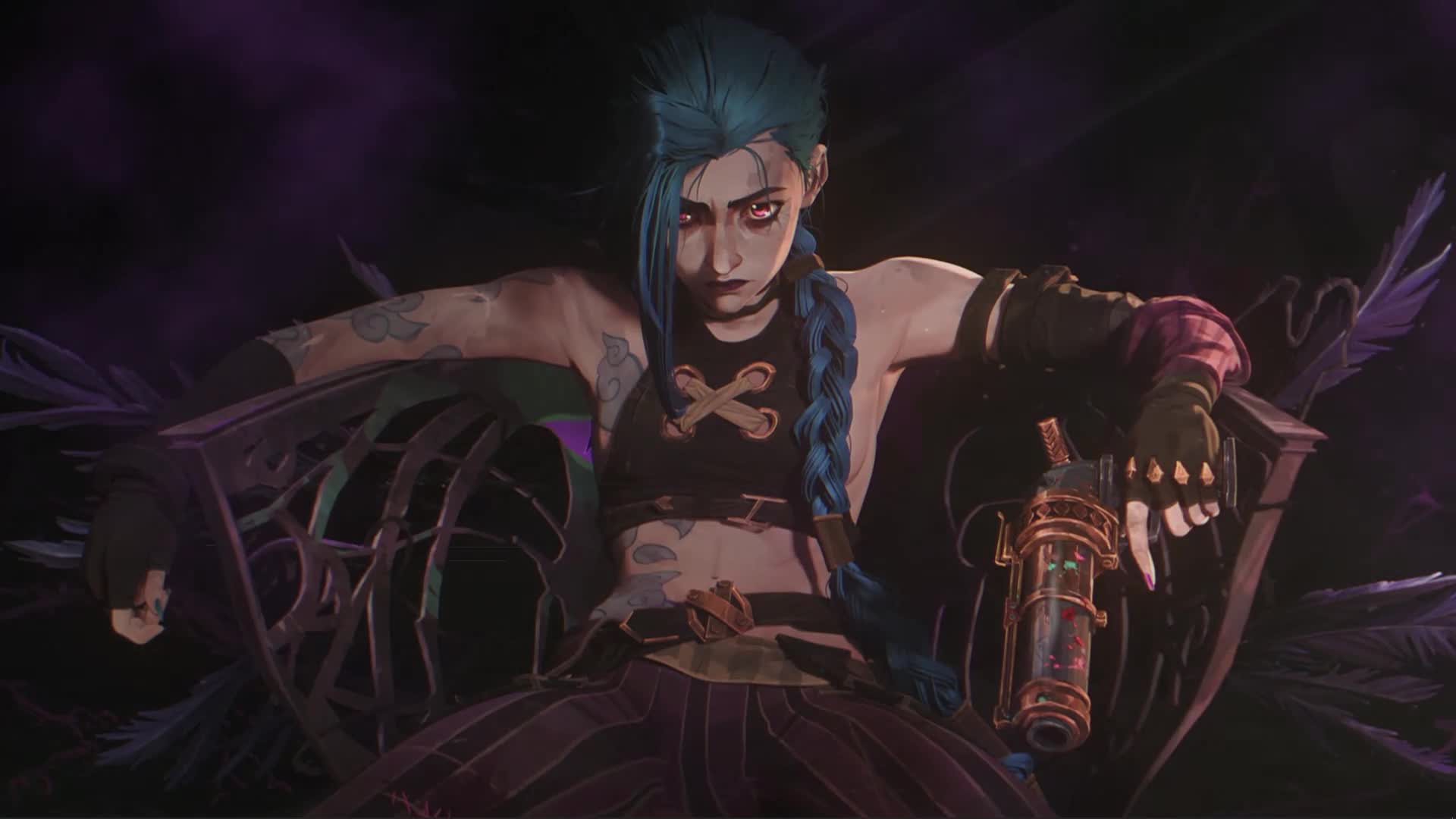 Jinx Arcane In Chair With Gun Live Wallpaper