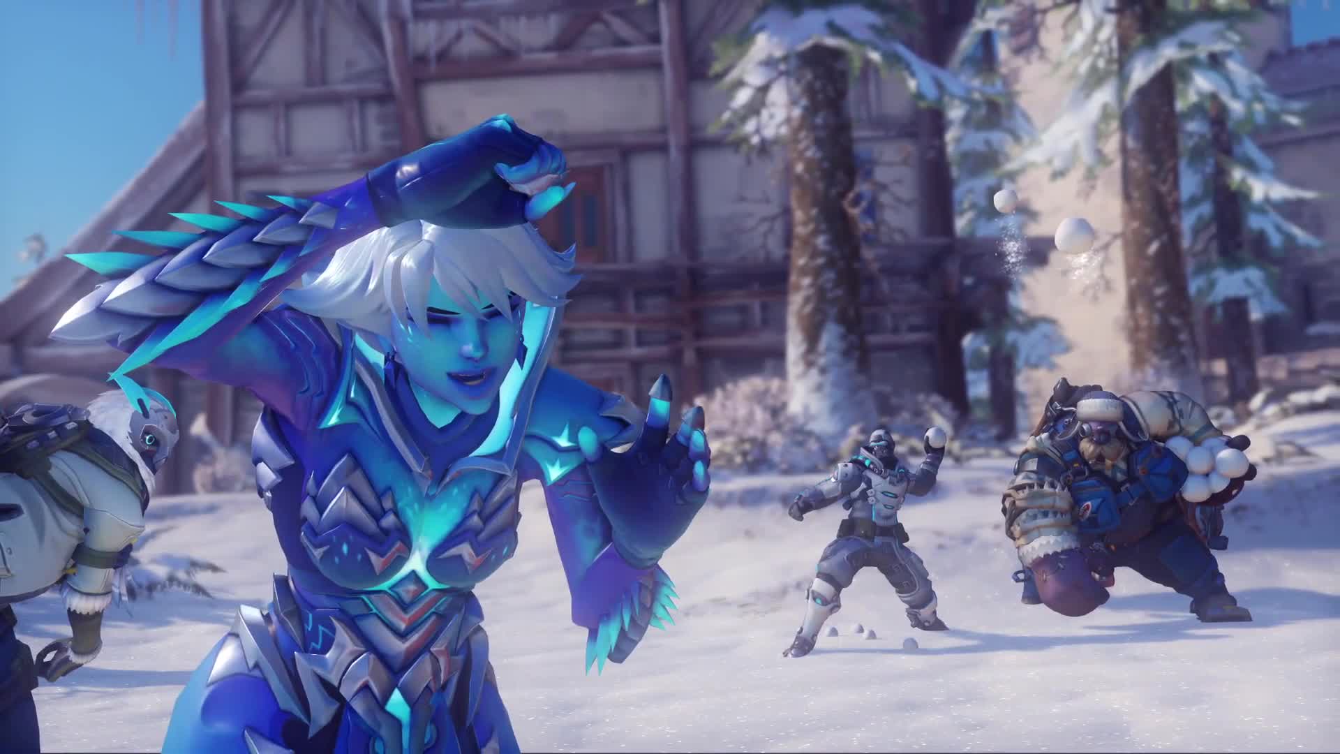 Overwatch Christmas Playing SnowBalls Fight Live Wallpaper