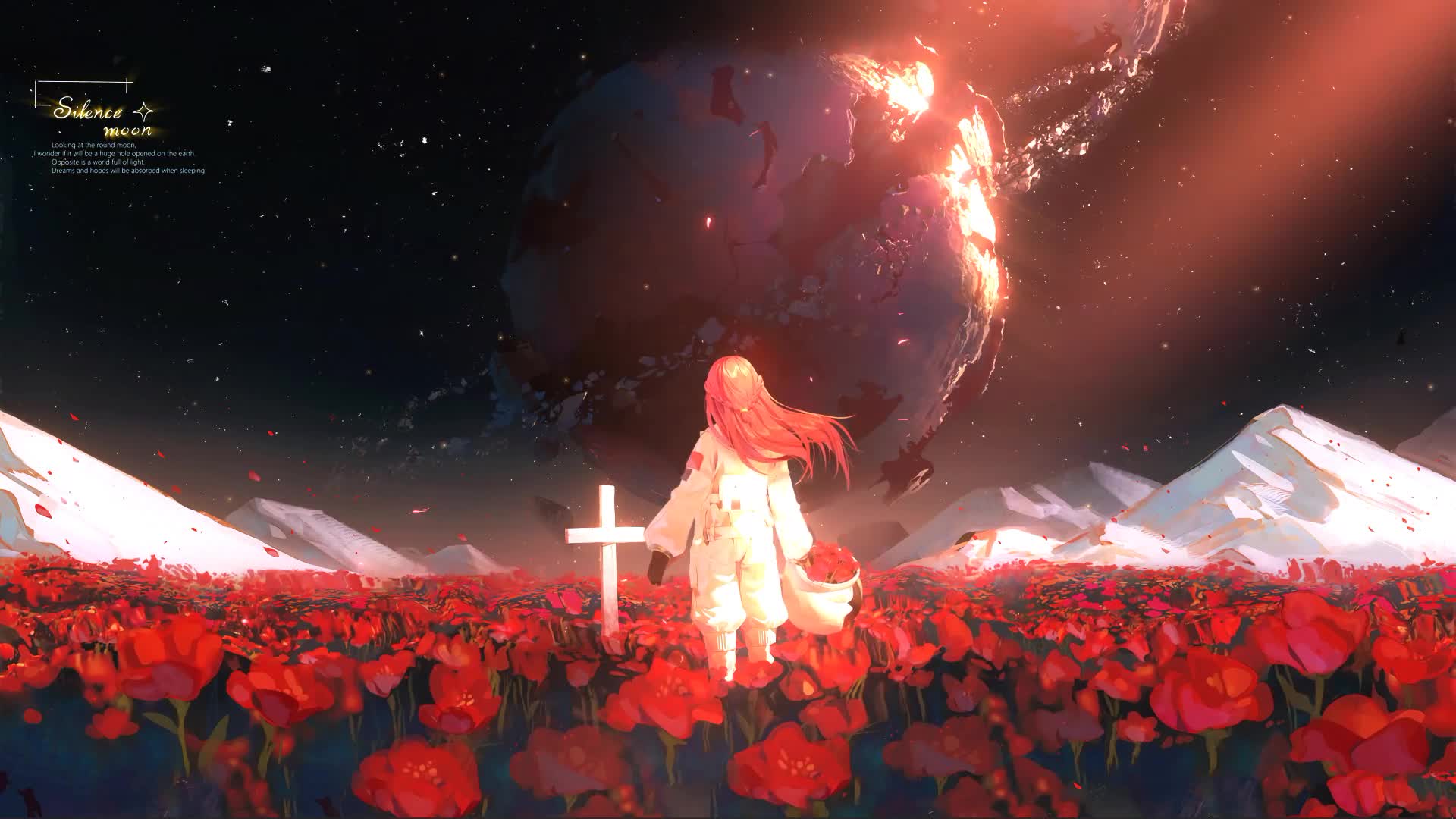 Silence Moon Flowers And Girl Live Wallpaper