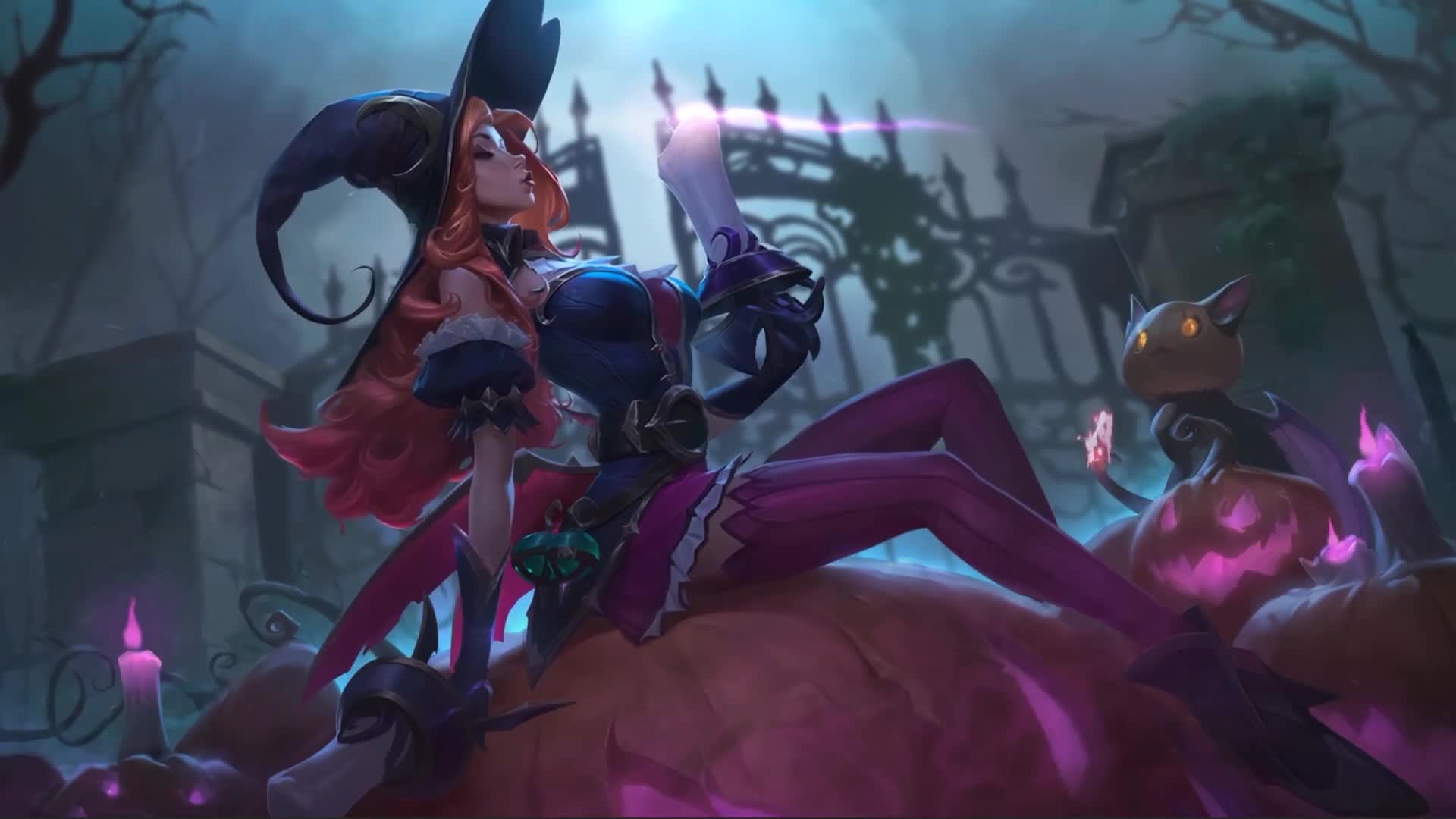 Cute Halloween Witch On Pumpkin Live Wallpaper