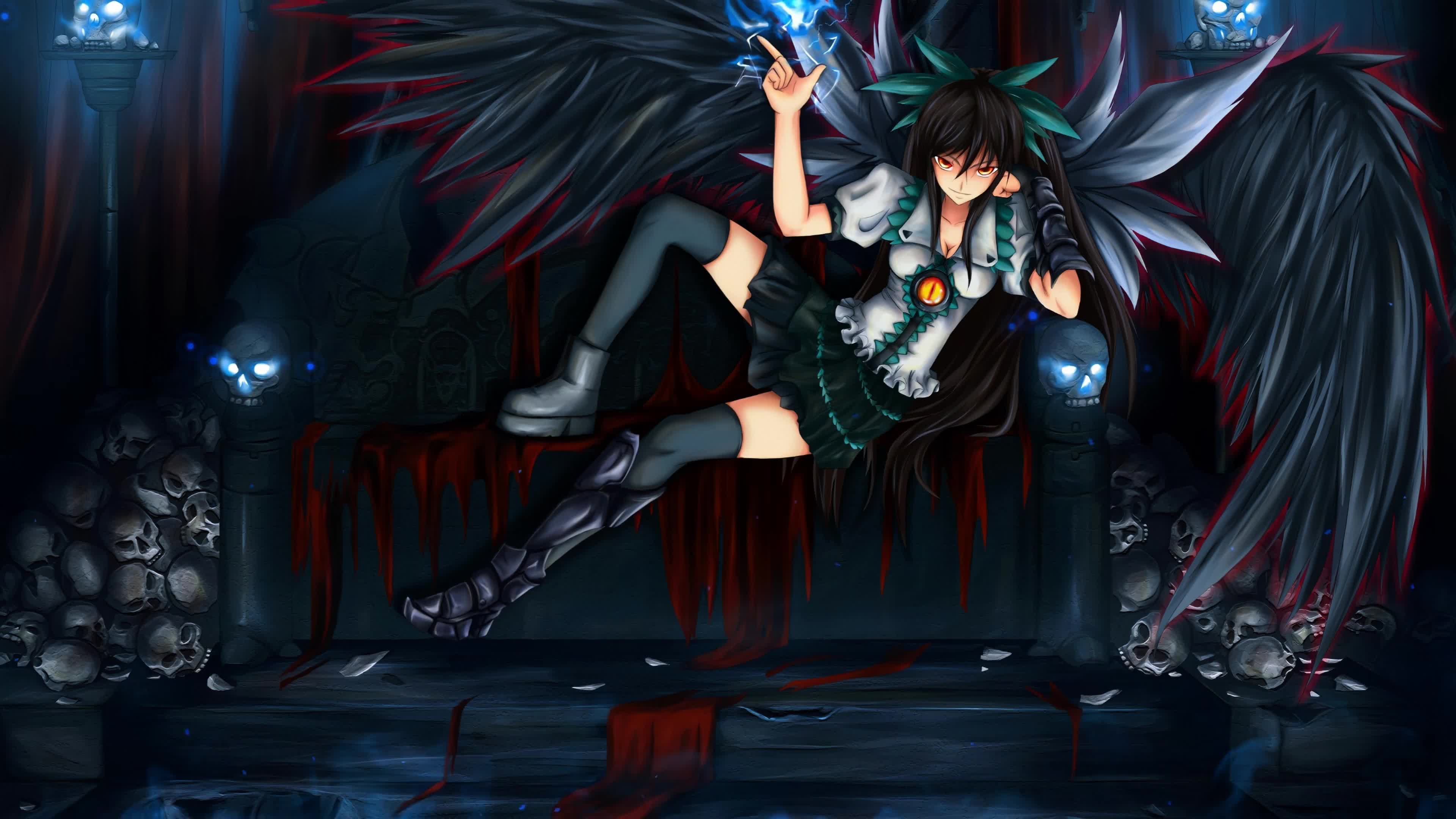 Reiuji Utsuho Sitting On The Throne Touhou 4k Live Wallpaper