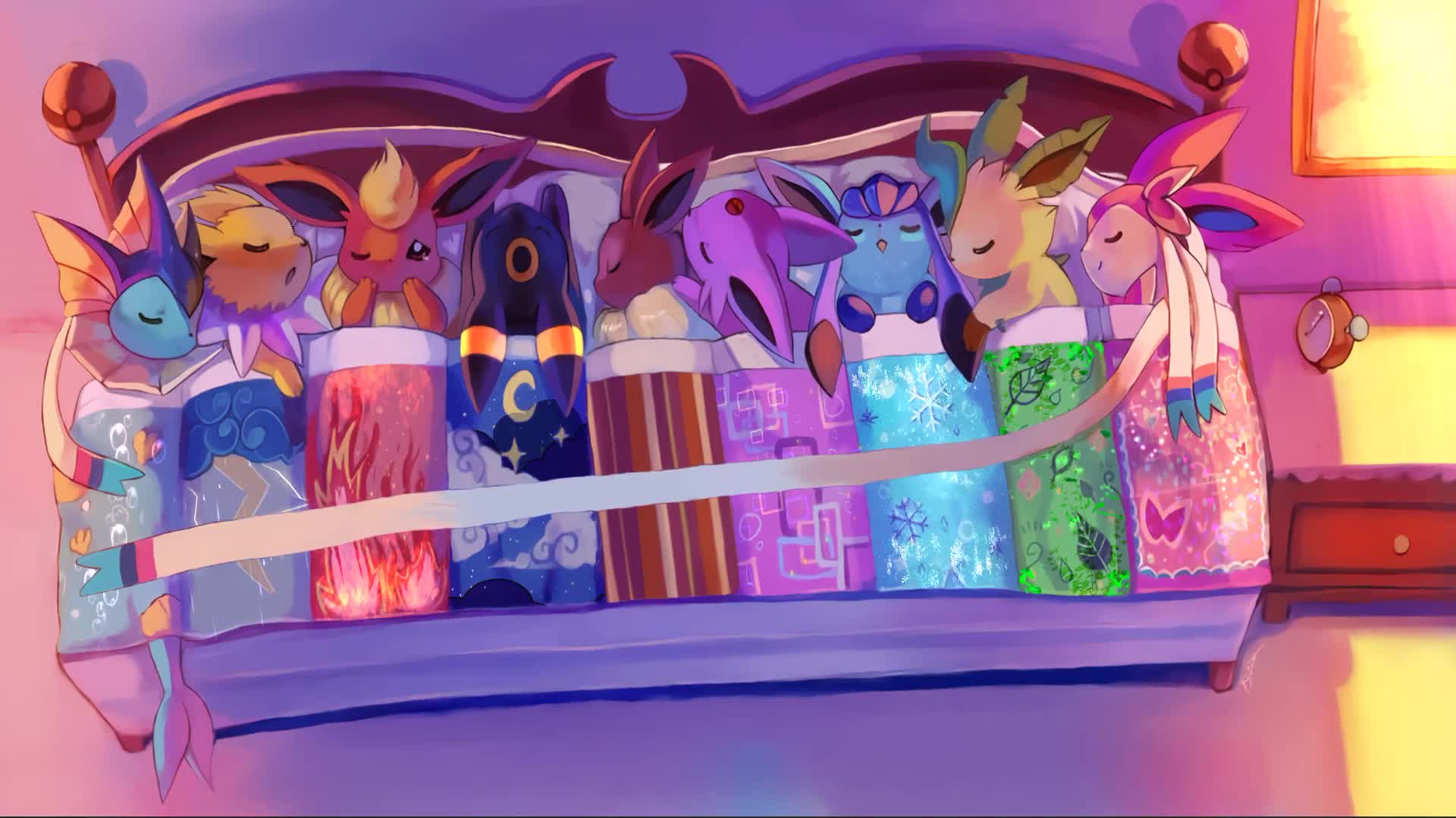 Pokemon Eevee Evolution Nap Time Together Artwork By Koriarredondo Live Wallpaper