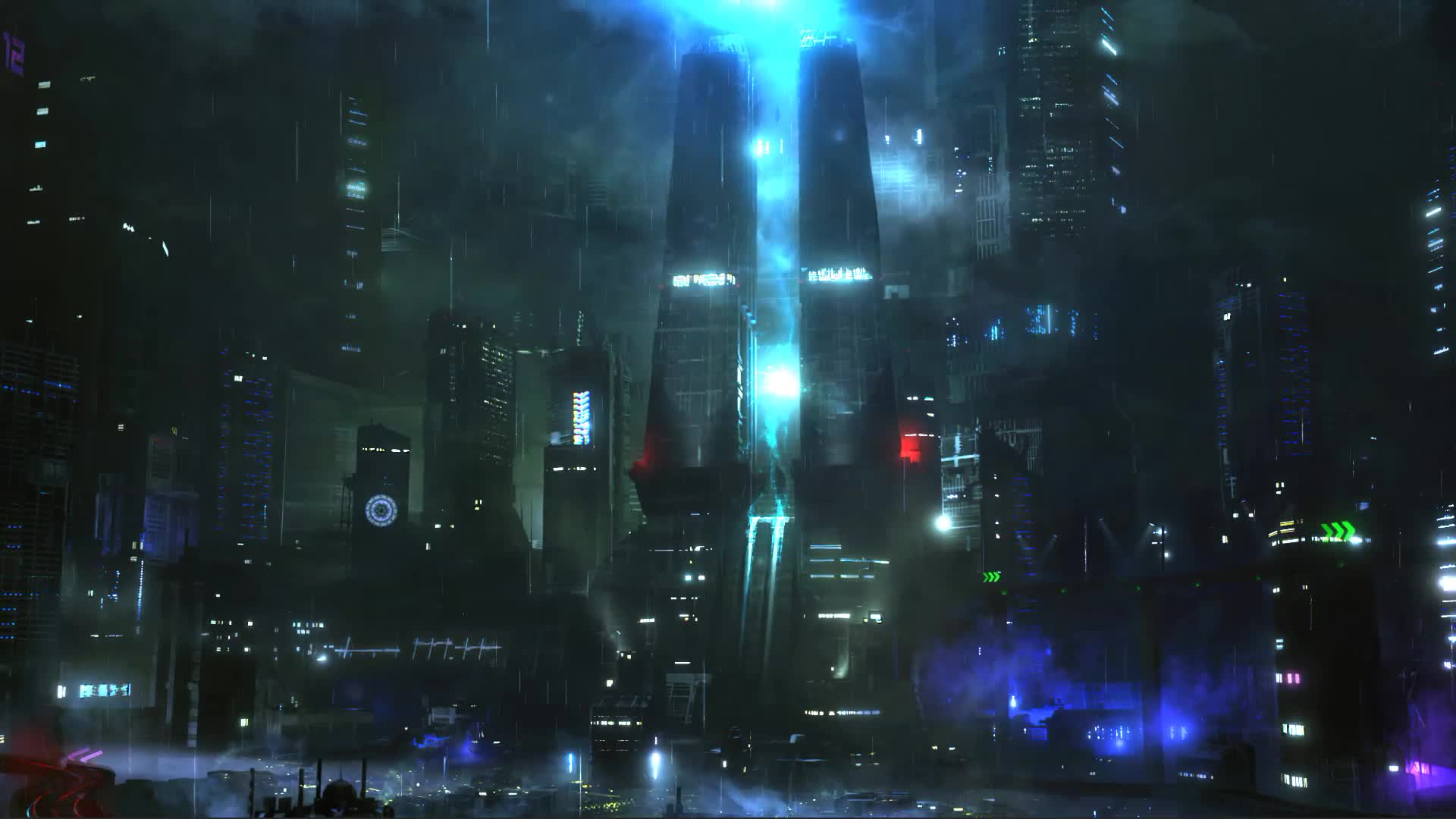 Corp City At Night In Rain Live Wallpaper