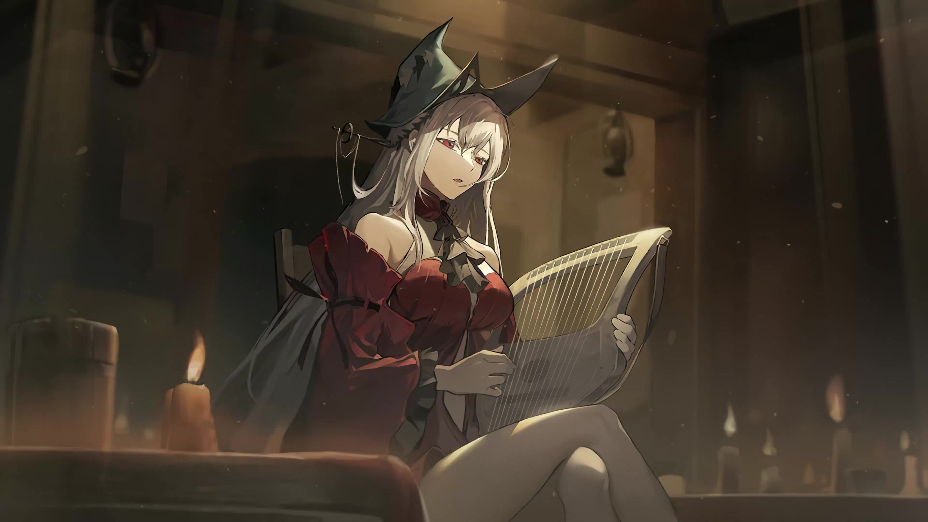 Skadi playing Harp Arknights 4K Live Wallpaper