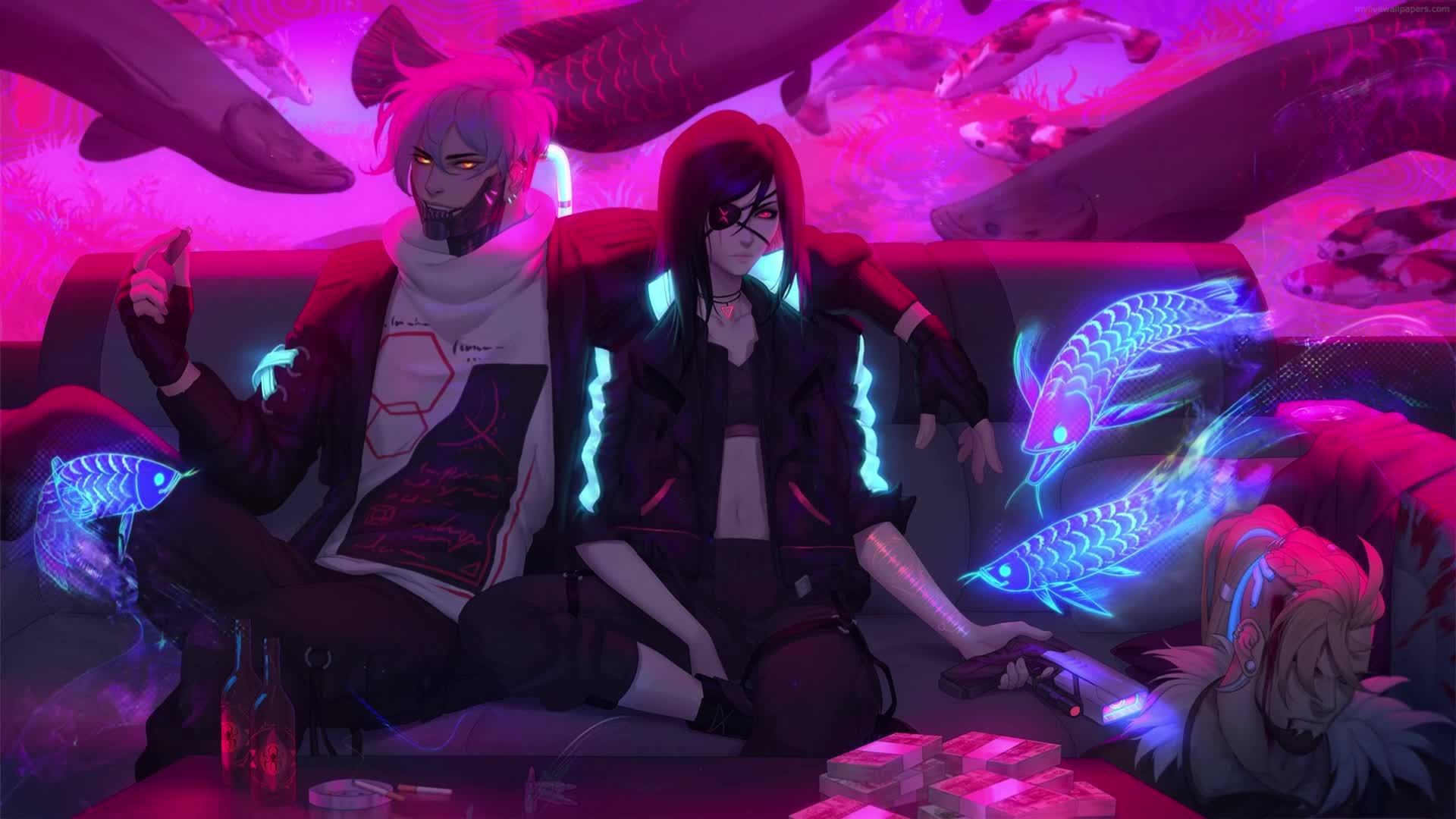 PC Animated Cyberpunk Couple Live Wallpaper