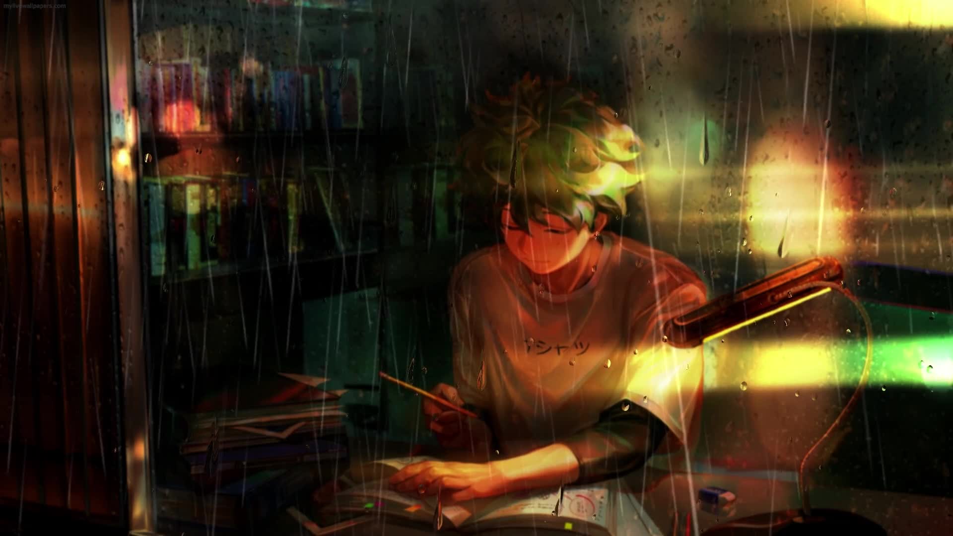 PC Animated Deku Studying Live Wallpaper