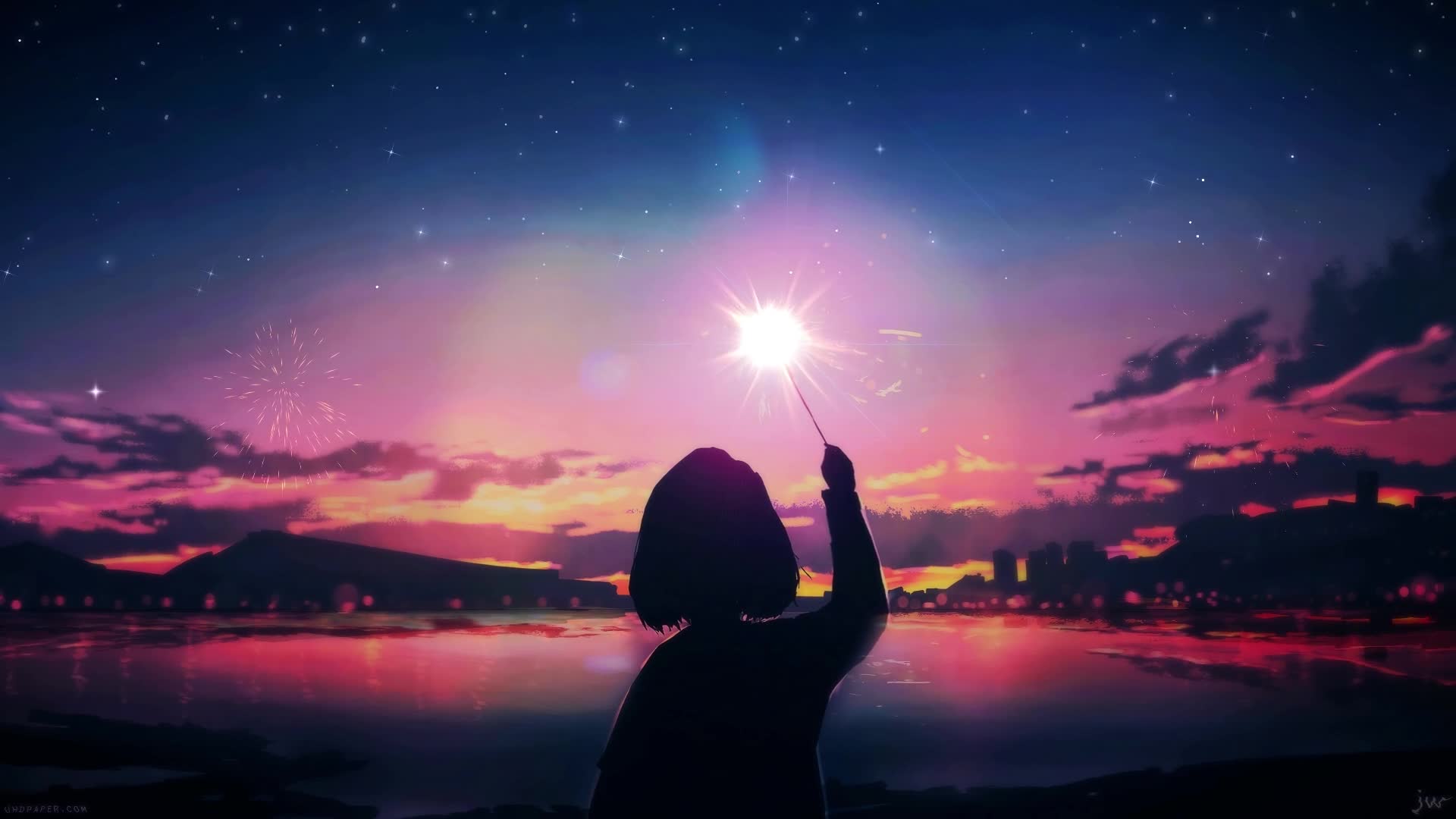 PC Animated Girl with Sparkler Live Wallpaper