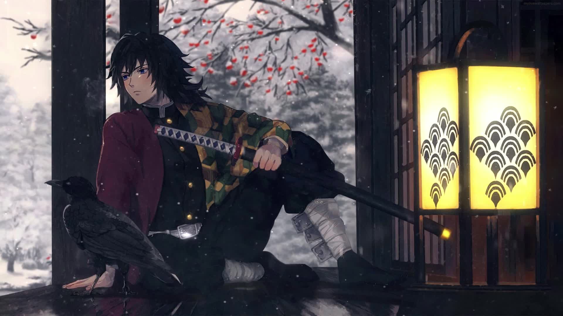 PC Animated Giyu Tomioka Snowing Live Wallpaper