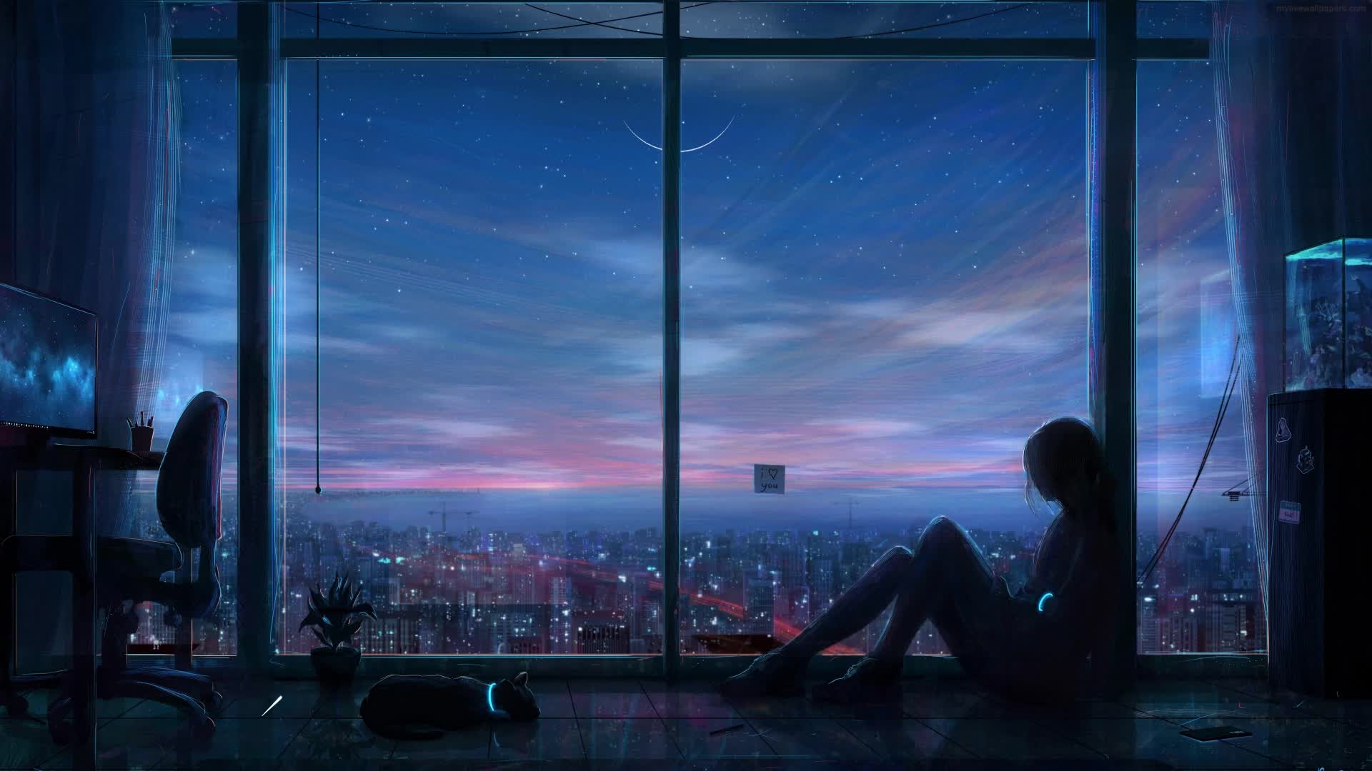 PC Animated Lonely Night Missing You Live Wallpaper