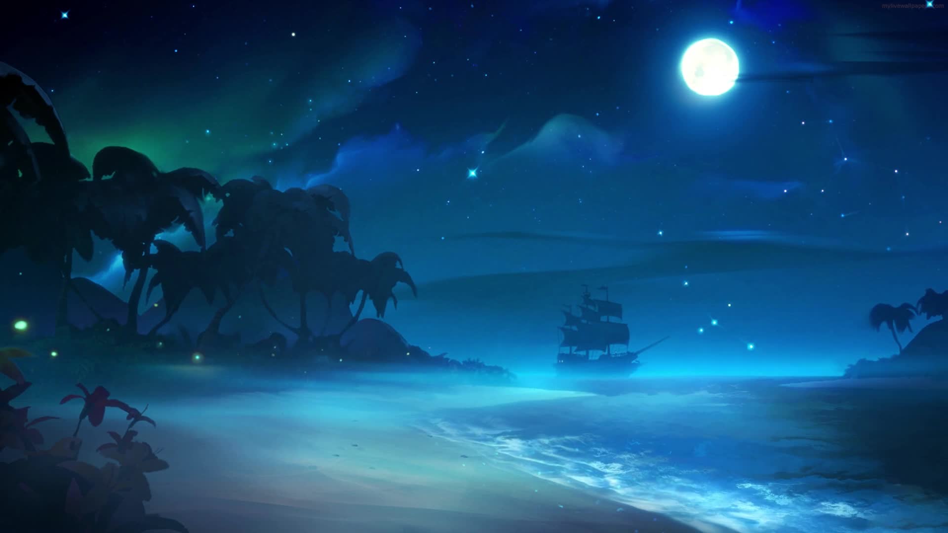PC Animated Night Pirate Ship Live Wallpaper