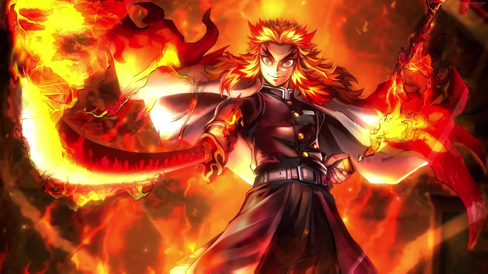 PC Animated Rengoku Fire Blades Live Wallpaper
