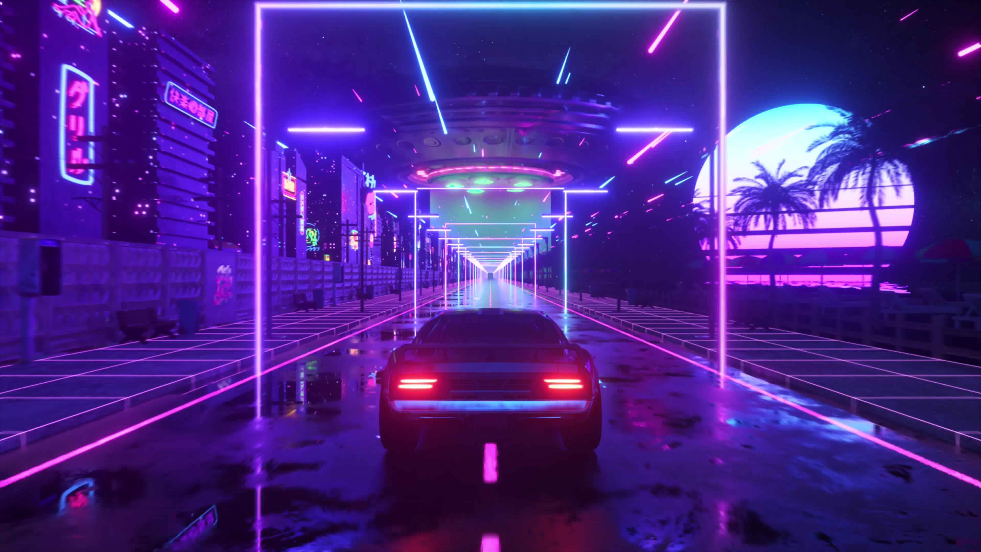 PC Animated Retro Neon Car Live Wallpaper