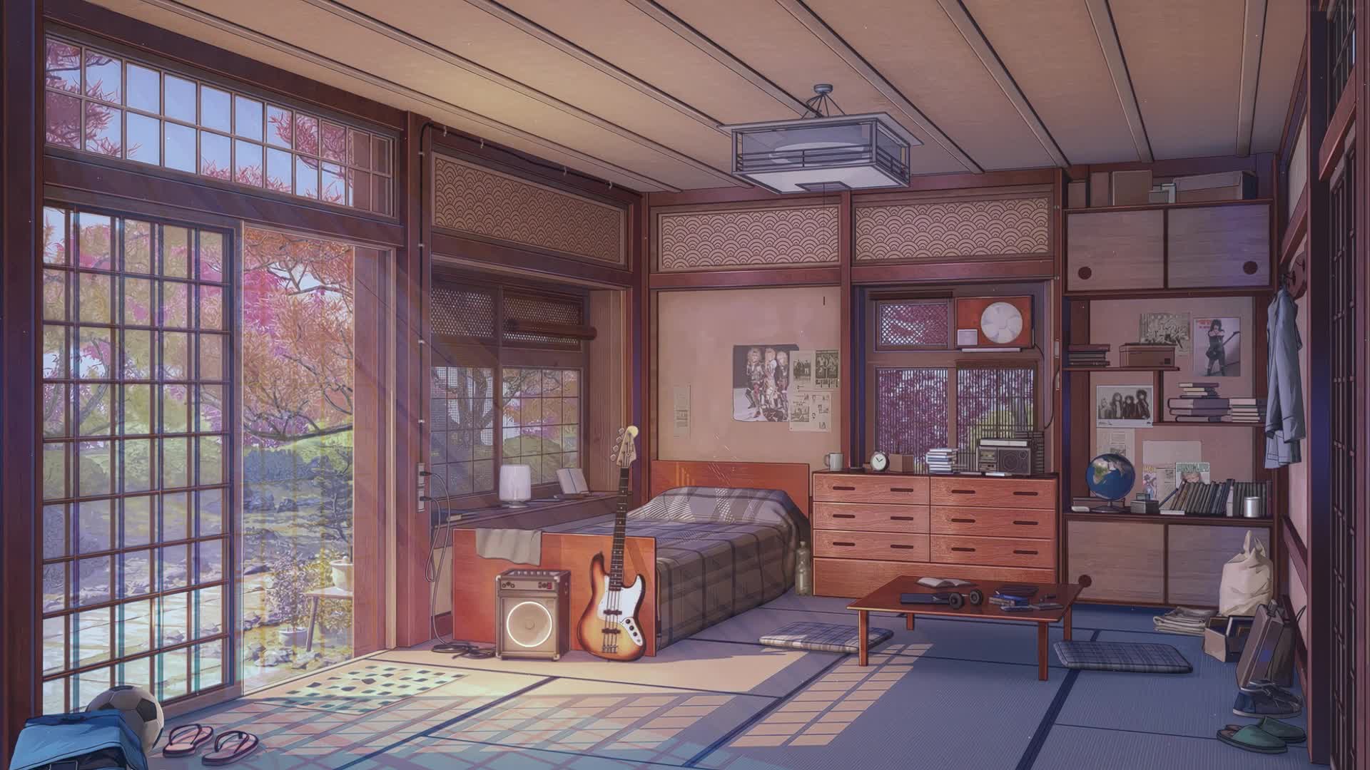 PC Animated Room In Japan Night and Day Live Wallpaper