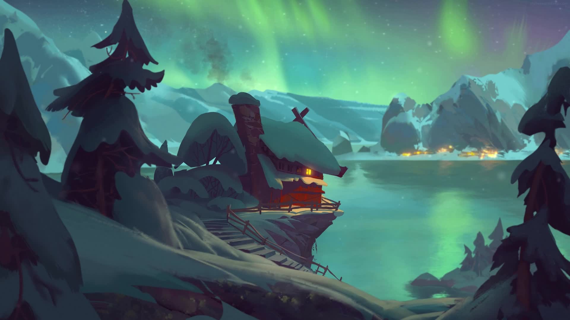 PC Animated Warm Cottage in Winter Live Wallpaper