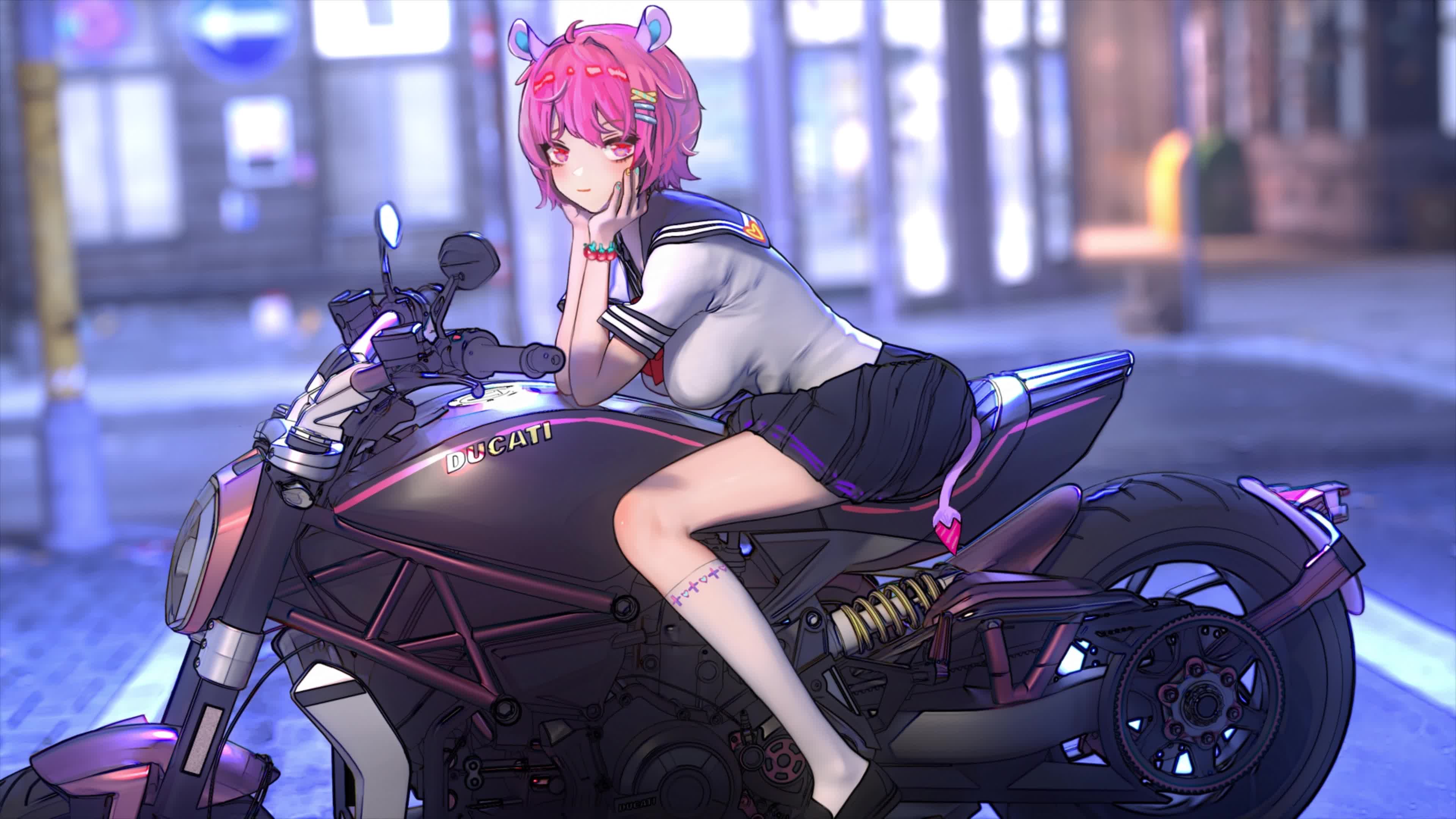 PC Anime Girl Motorcycle 4K Live Wallpaper
