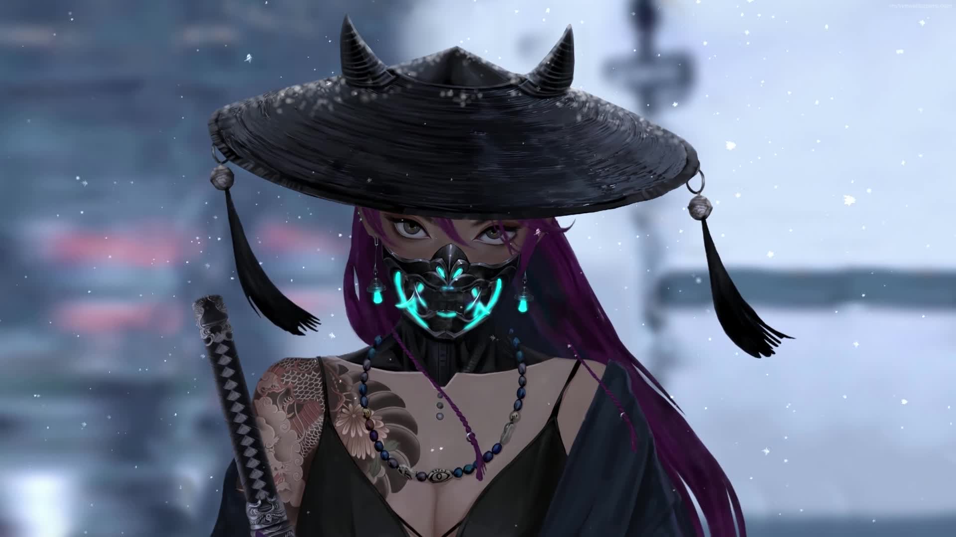 PC Oni Samurai Snow HD Live Wallpaper