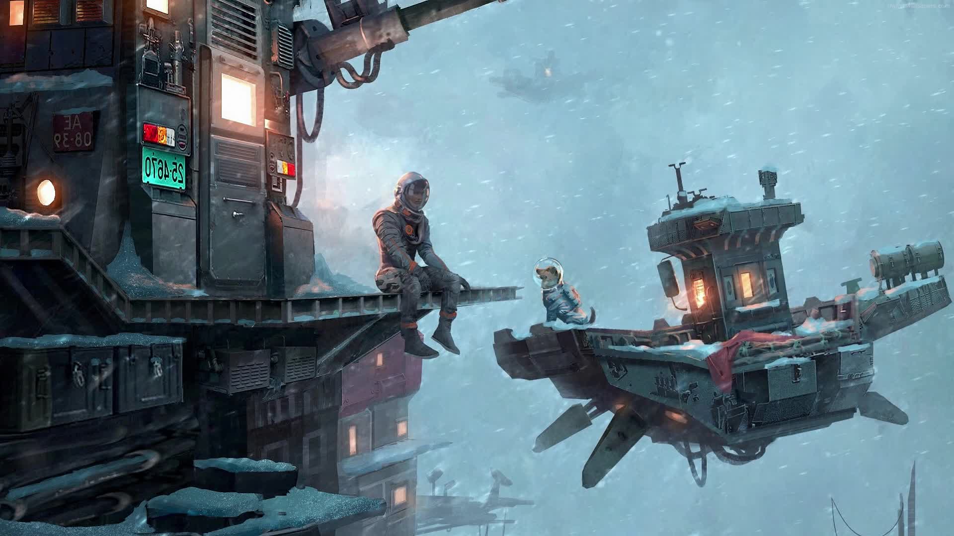 PC Spaceman with Dog HD Live Wallpaper