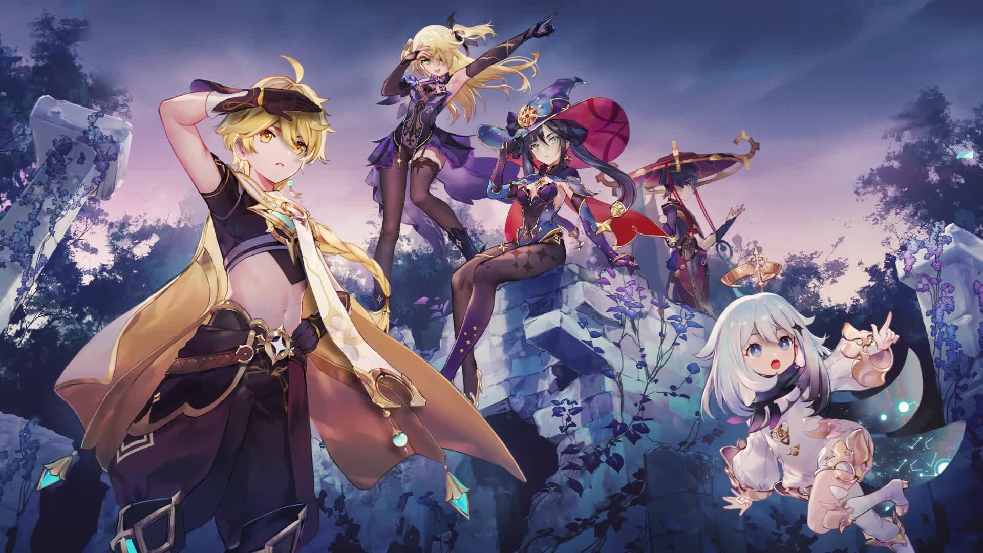 Anime Genshin Impact Aether Paimon Mona Fischi Scaramouche