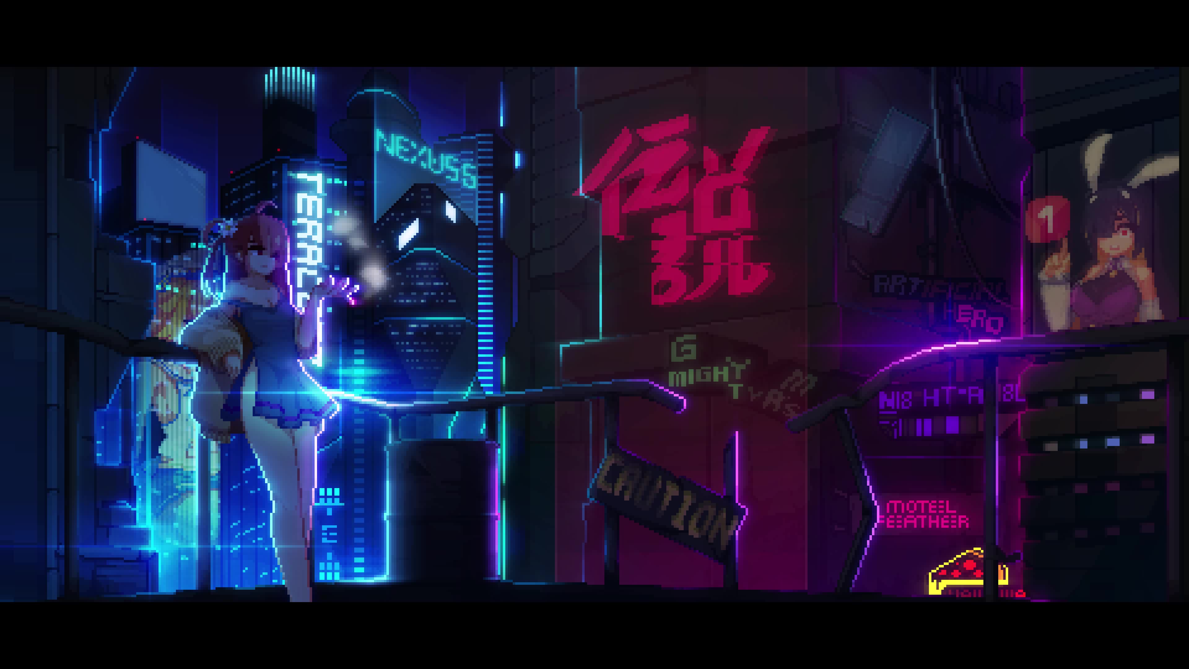 Momo in the Cityscape Pixel Anime 4K Live Wallpaper