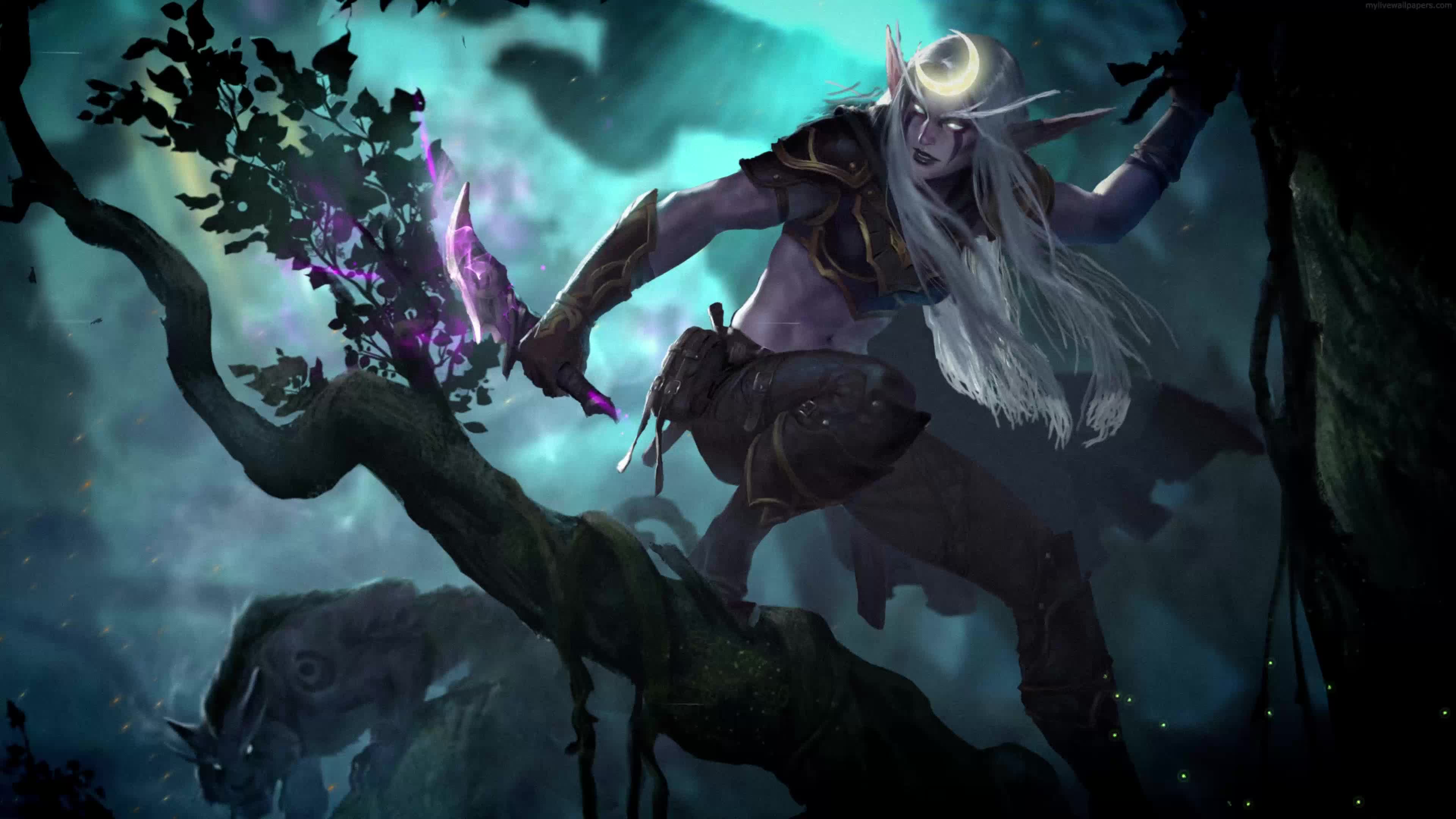 4K Animated Wallpaper - Night Elf World of Warcraft Game