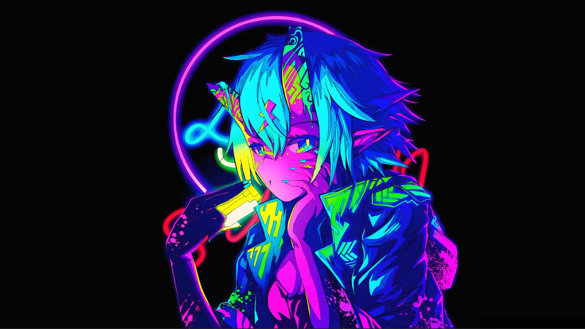 Anime Neon Chica Oni Pc Live Wallpaper
