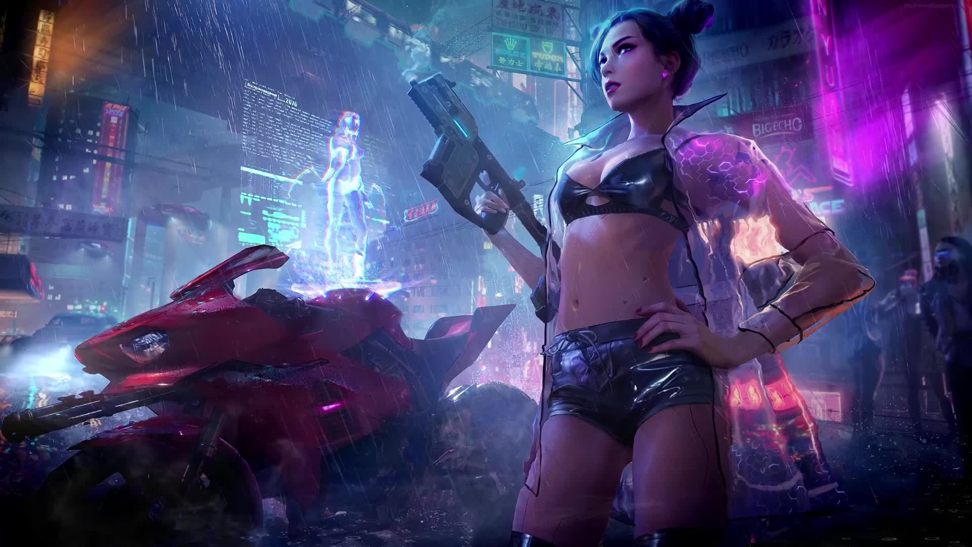 Cyberpunk Girl Biker live wallpaper for pc