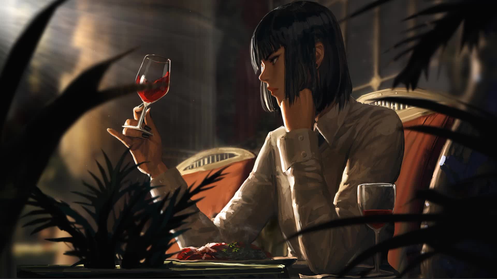 Girl With Wine GUWEIZ Live Wallpaper