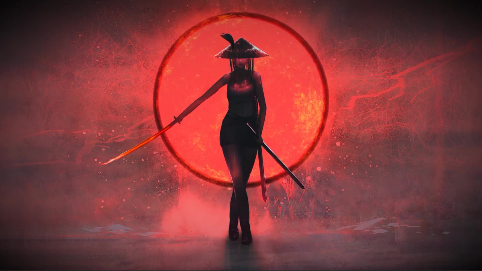 Samurai Girl Red Circle Live Wallpaper For Pc