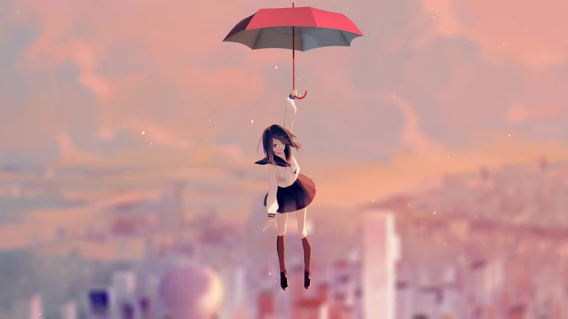 Anime Girl Floating with Umbrella  Live Wallpaper