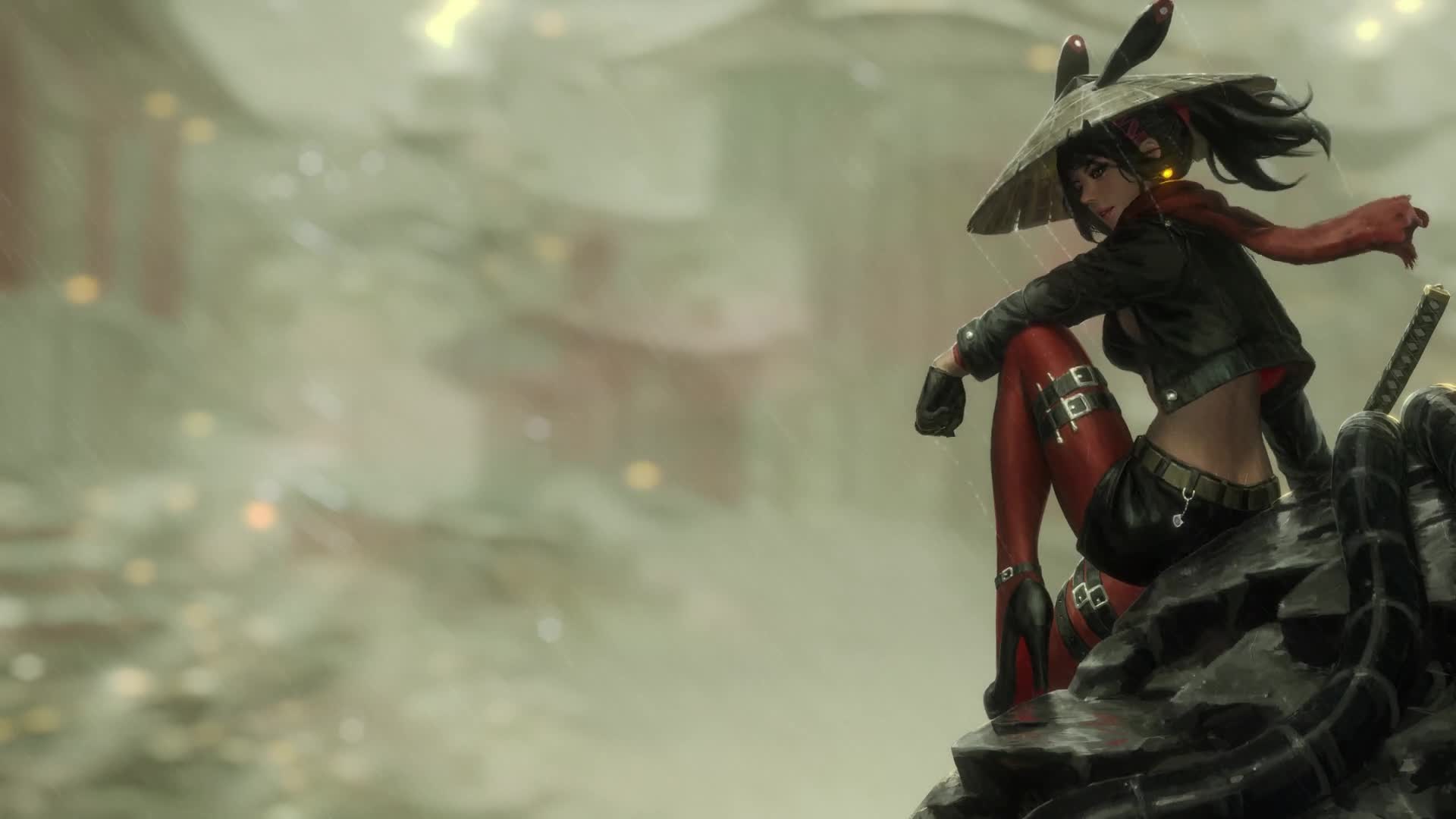 Ninja Girl In The Rain  Live Wallpaper