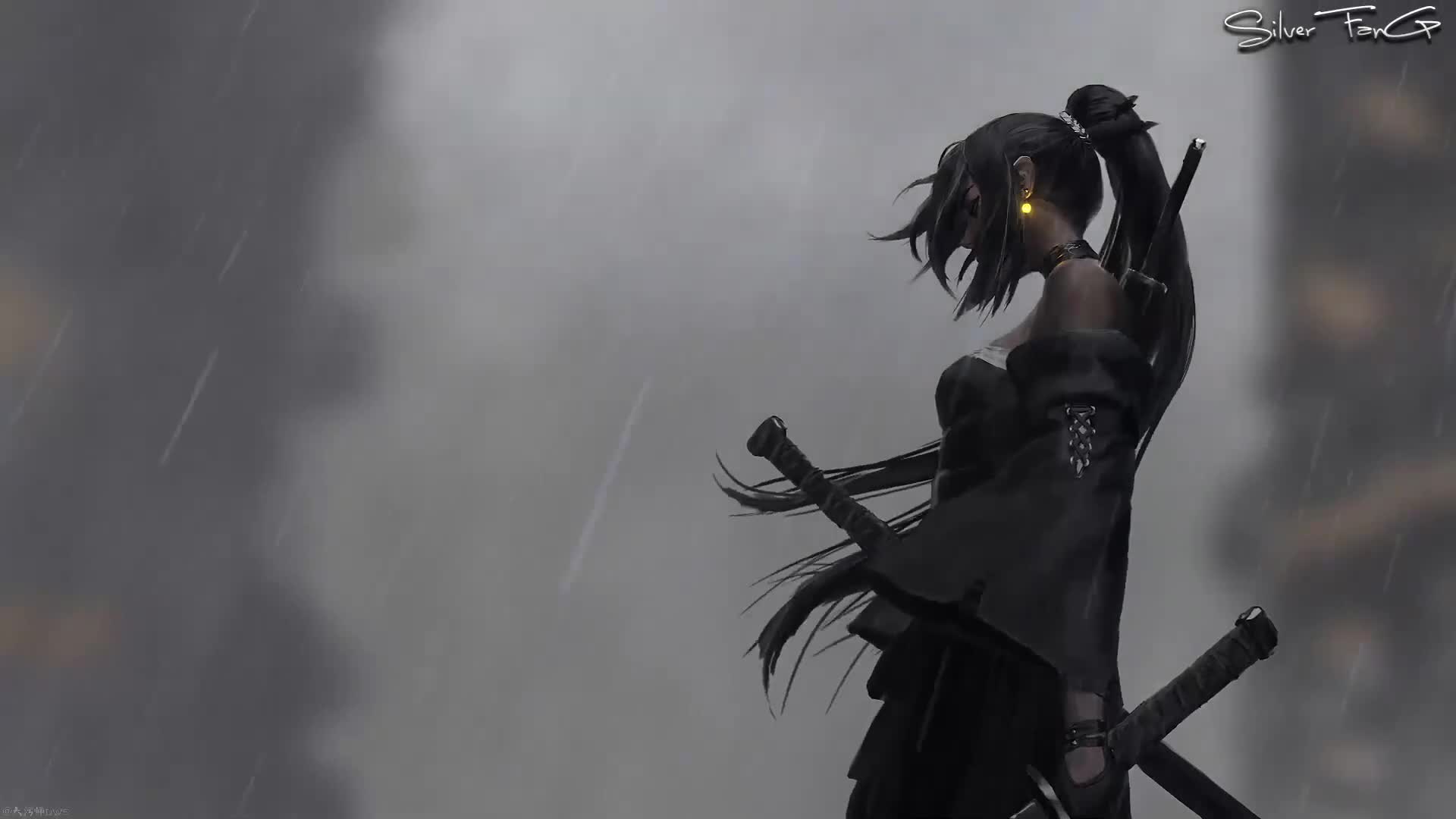 Girl Samurai Rain HD Live Wallpaper