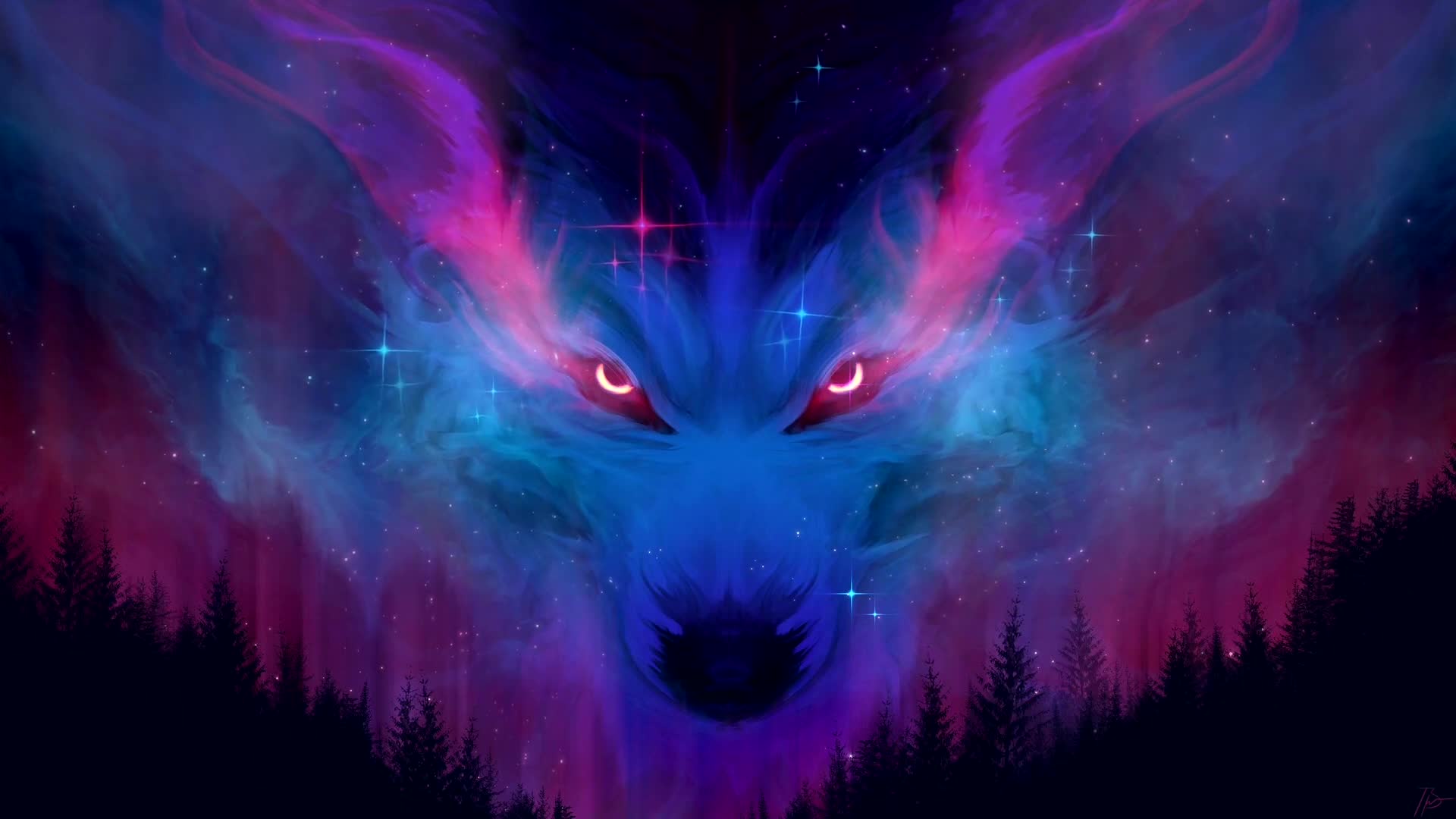 Cool Cosmic Wolf Howling live 4k wallpaper HD