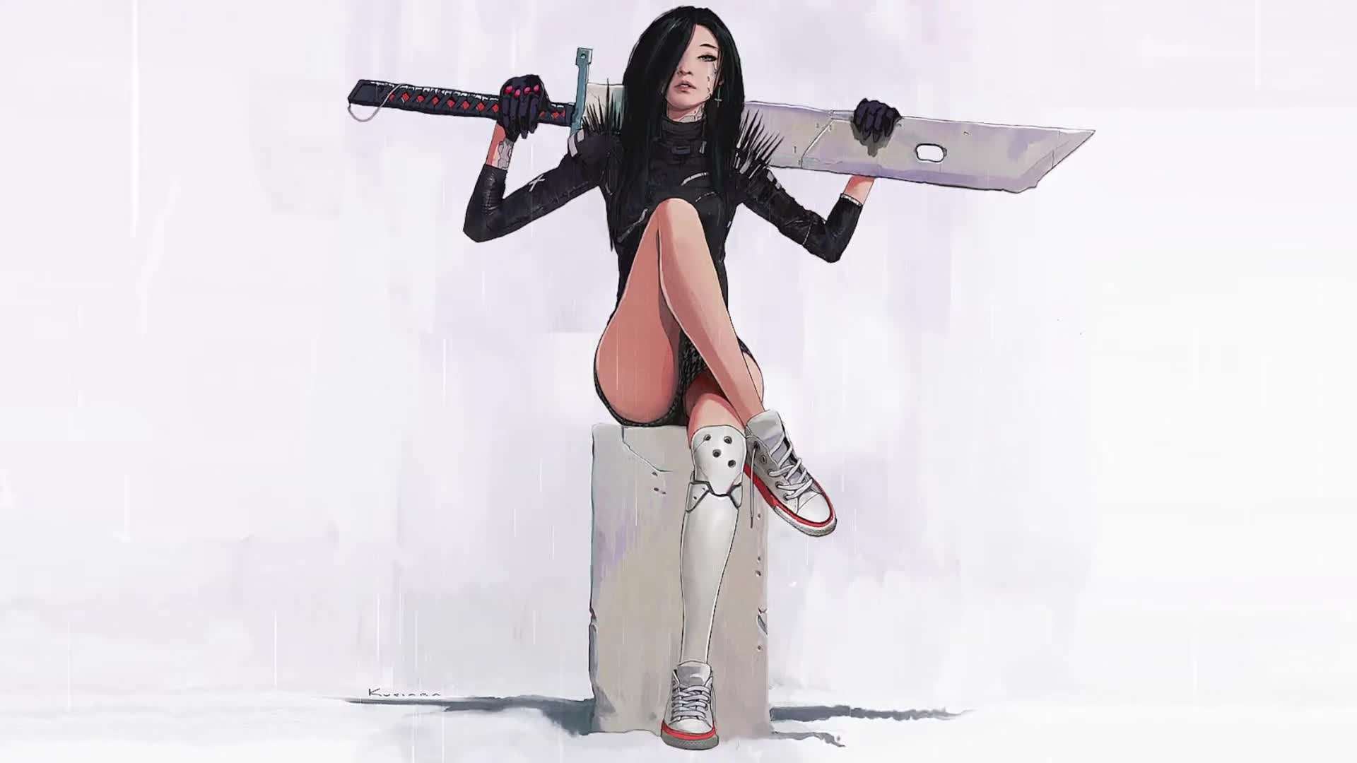 Girl With Great Sword Live Wallpaper Rain edition