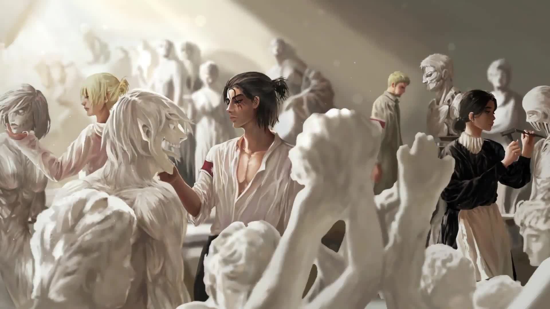 Fondo de Pantalla Animado Esculturas de Attack on Titan ⛏ en Movimiento